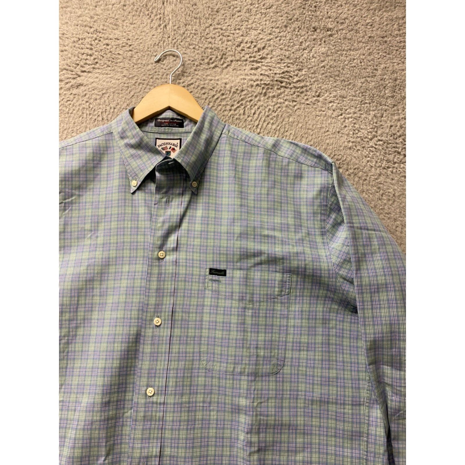 Faconnable VINTAGE Faconnable Shirt Aqua Plaid Long Sleeve XL Men's Cotton Button-Down Collared 52in Chest Early 2000s Utility Casual Wear Size US XL / EU 56 / 4 - 2 Thumbnail