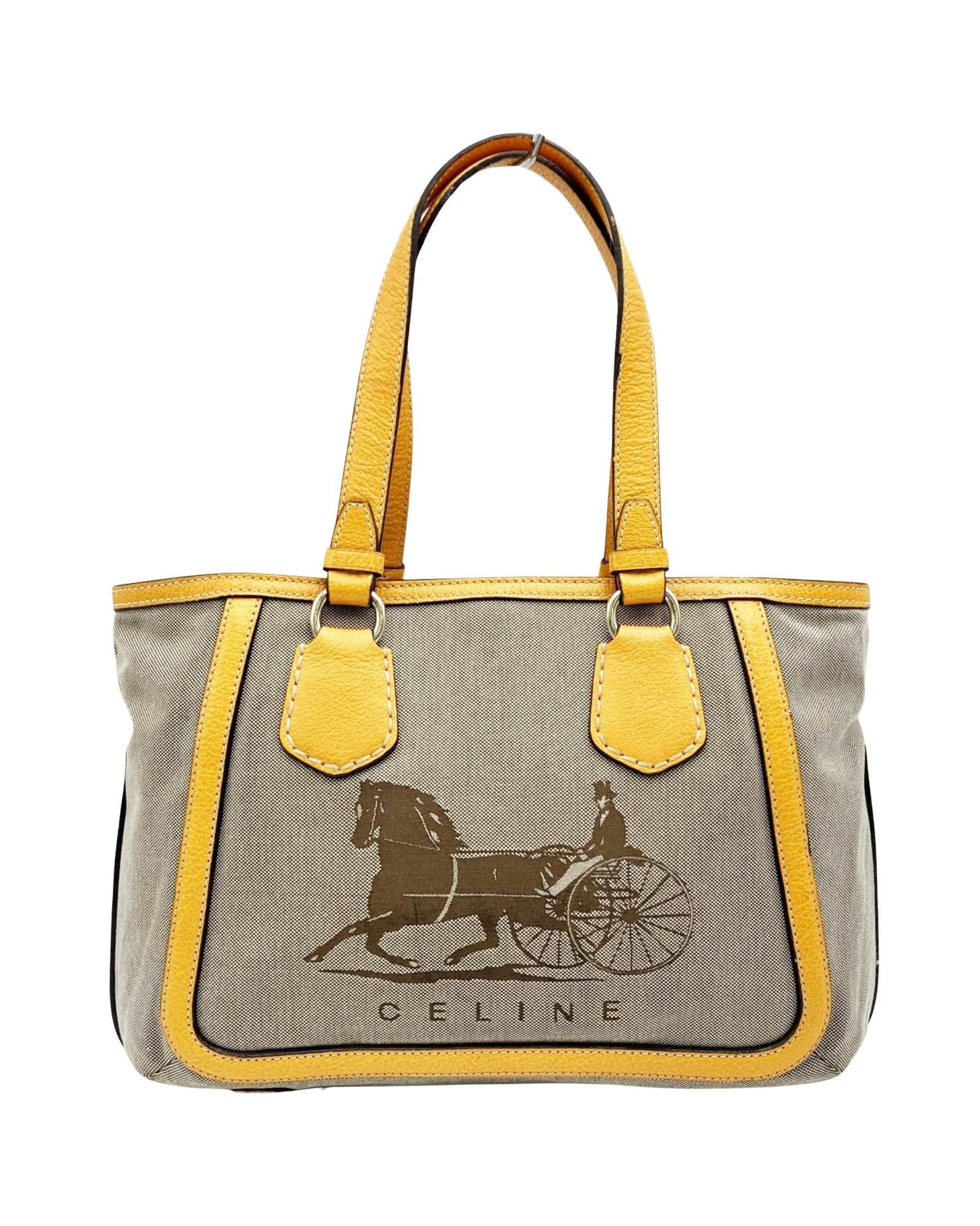 image of Celine Grey Horse Carriage Canvas Tote Bag, Women's
