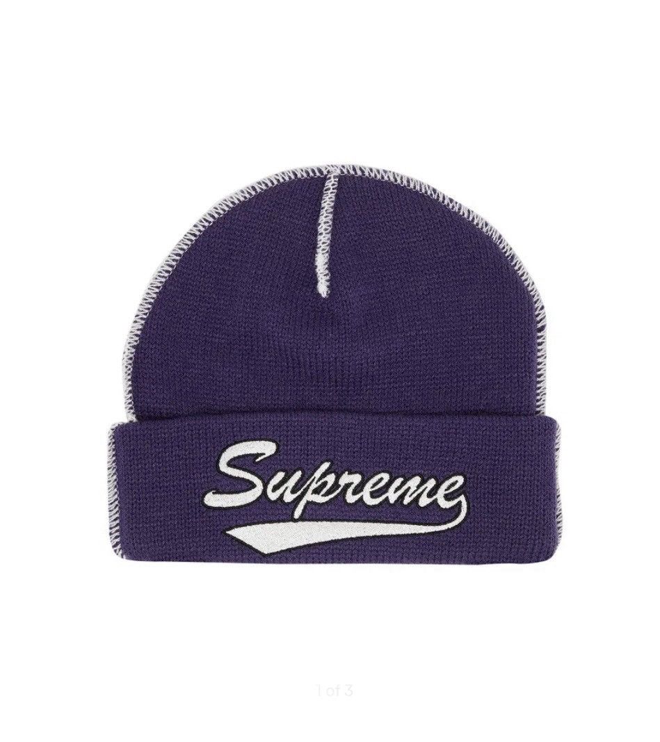 Supreme Supreme Contrast Stitch Beanie ‘Purple’ Fall/Winter 2022 Size ONE SIZE - 1 Thumbnail