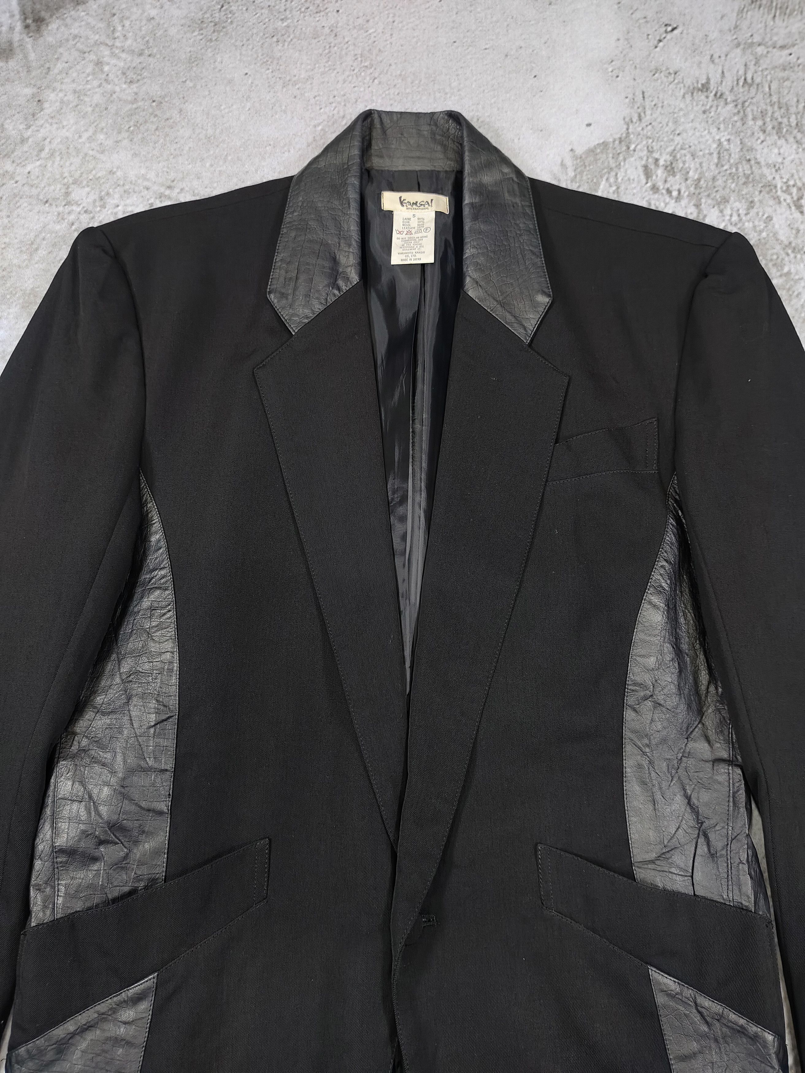 Kansai Yamamoto 80s Kansai- Archived Gothic Minimalist Leather Panel Blazer Size US M / EU 48-50 / 2 - 3 Thumbnail