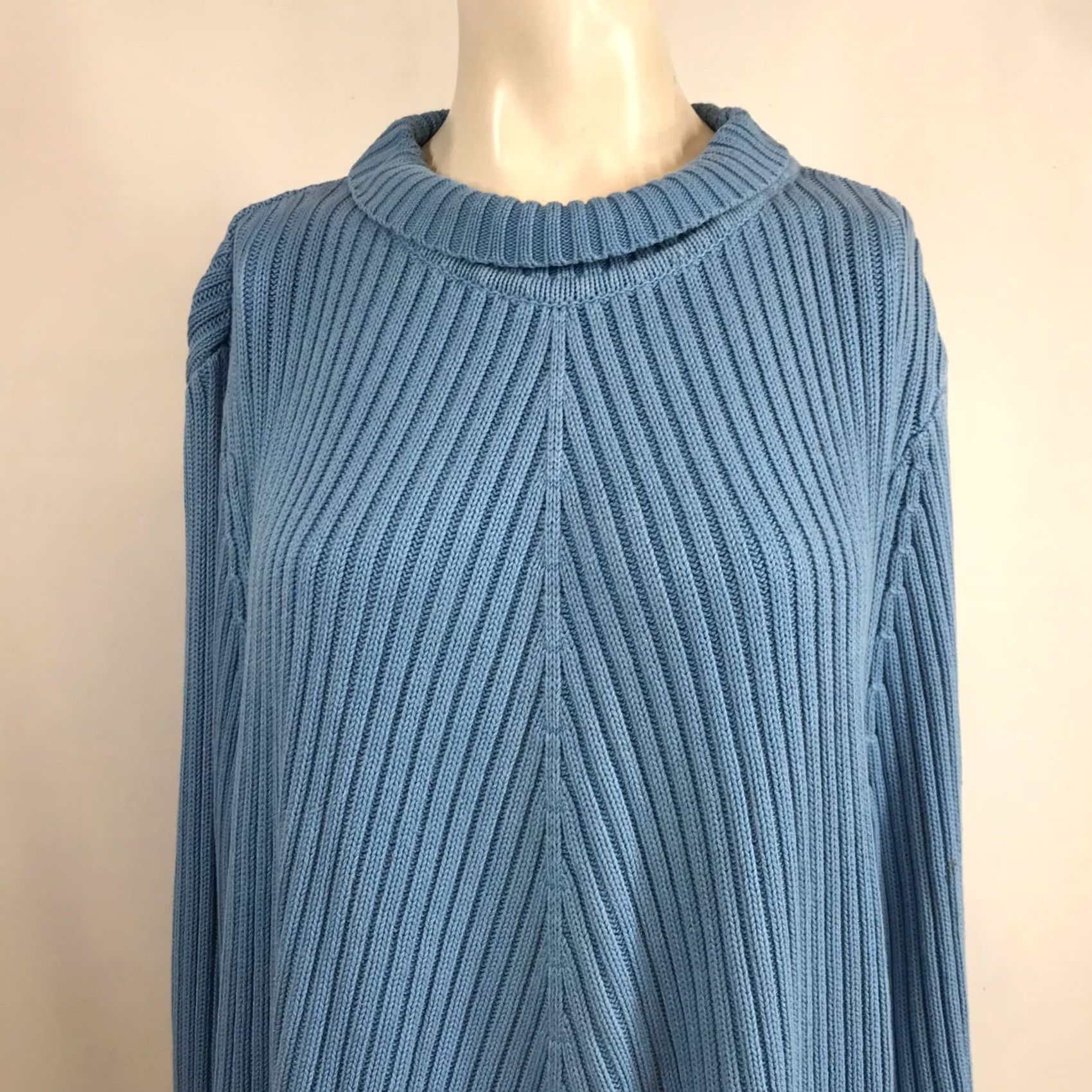 Vintage Relativity Woman Blue Ribbed Mock Neck Cotton Pullover Sweater Plus Size 2X Size XXL / US 16-18 / IT 52-54 - 2 Thumbnail