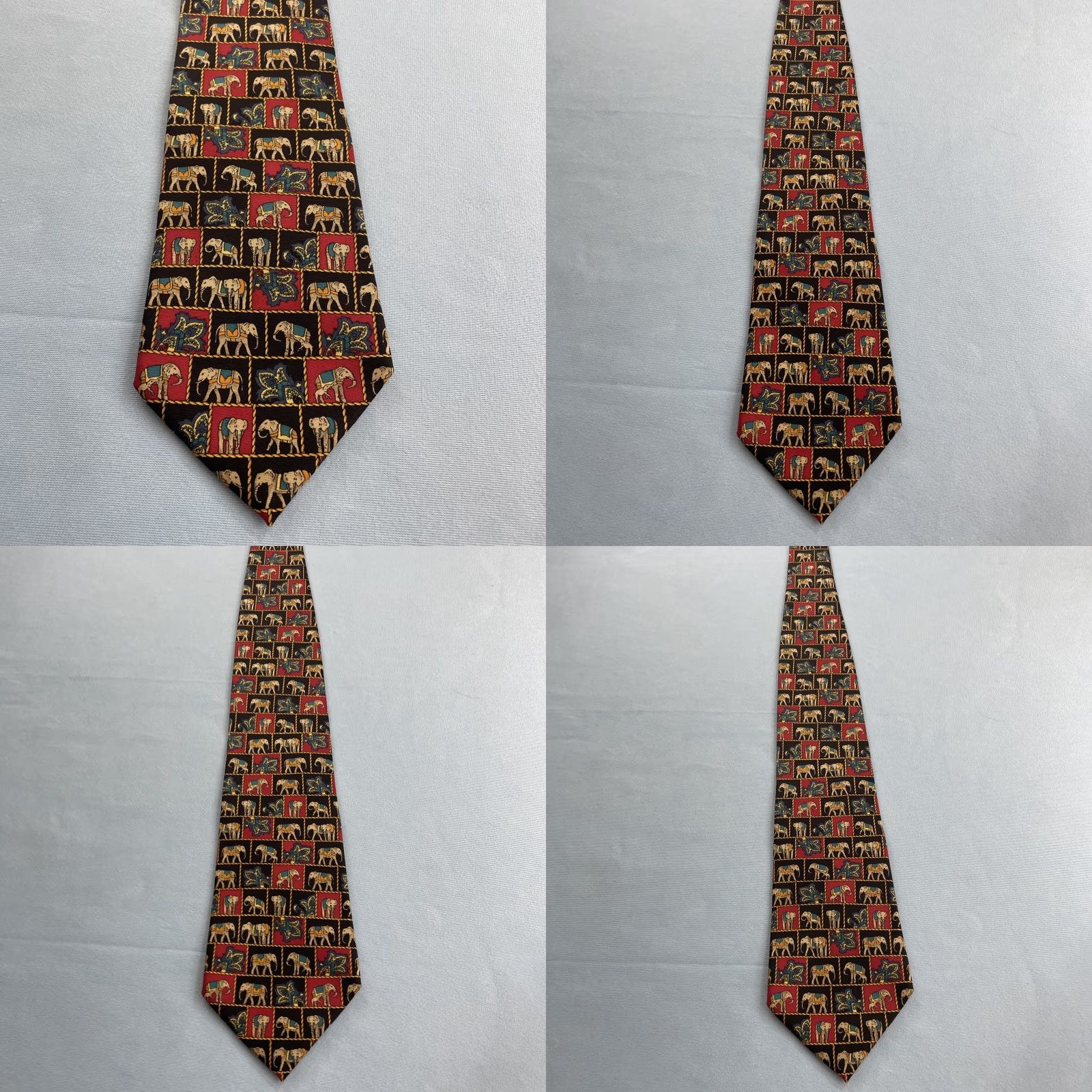 Van Heusen VINTAGE Van Heusen Tie Elephant Paisley Silk Tie vtg 90s Check Red Black Gold USA Men Size ONE SIZE - 8 Thumbnail