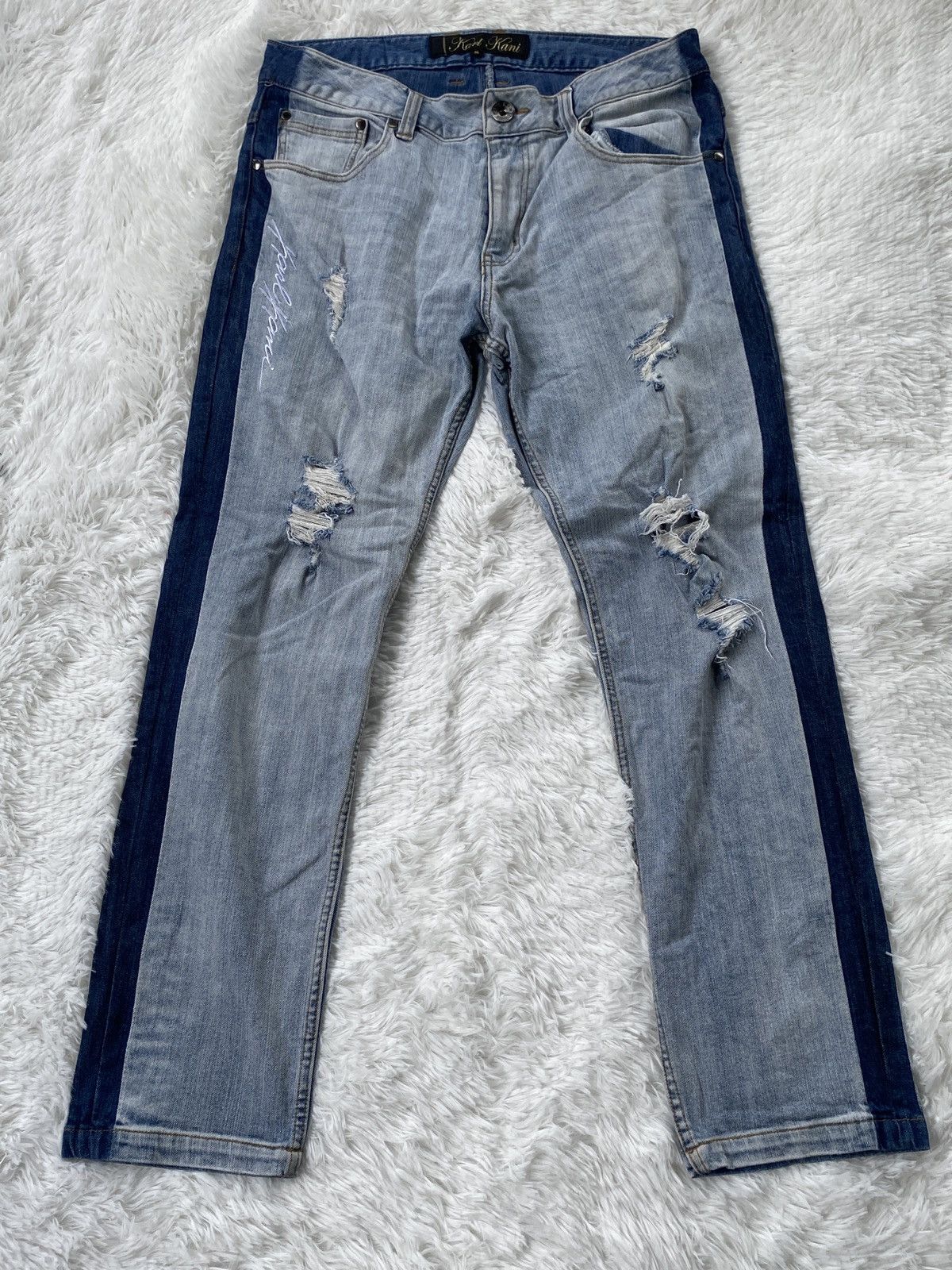 Karl Kani 🔥BINDING NOW🔥 Distressed Karl Kani denim streetwear Size US 36 / EU 52 - 1 Thumbnail