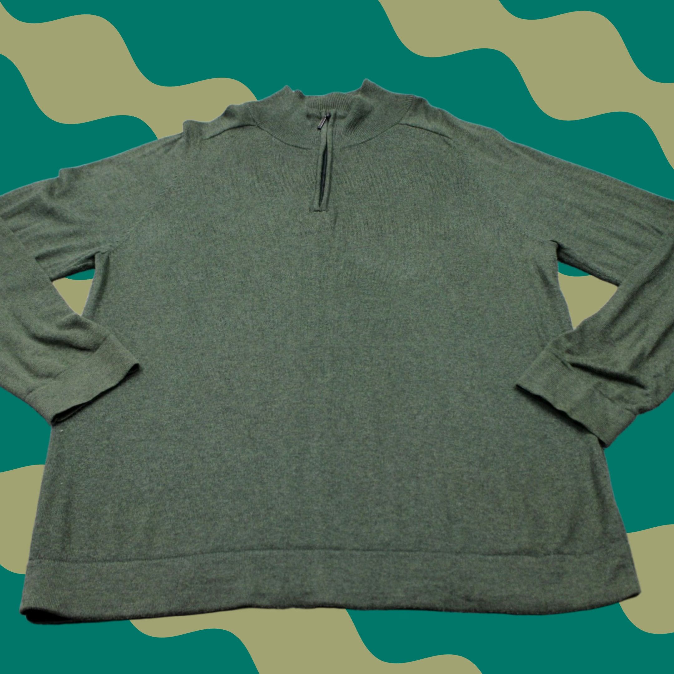 Vintage L.L. Bean Sweater Mens Large Green 1/4 Zip Pullover Casual Knit Cashmere Cotton Sweatshirt L/S Size US L / EU 52-54 / 3 - 1 Thumbnail