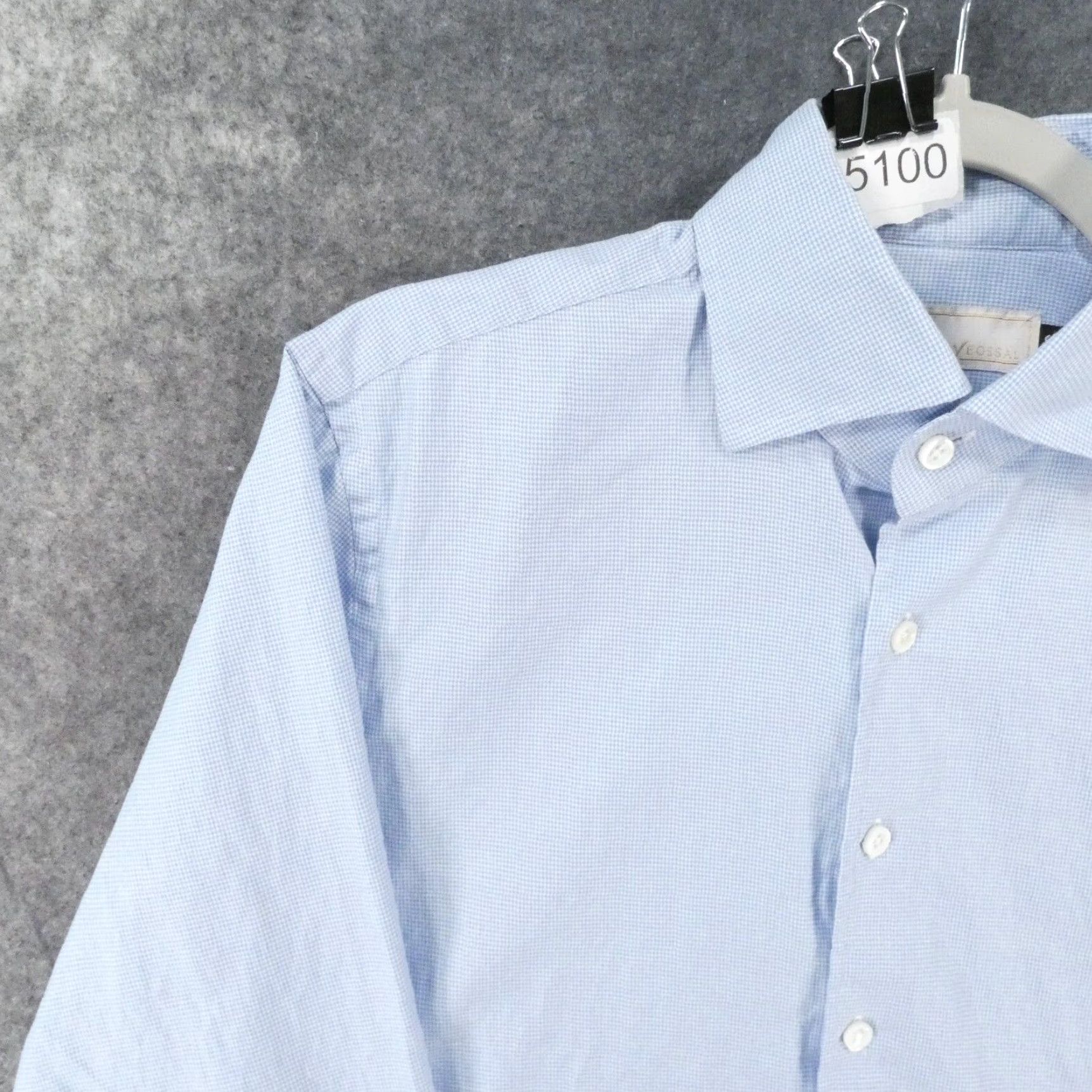 VINTAGE Yeossal Men's Shirt Long Sleeve Button Up Blue Houndstooth Collared Office Wear Size 16