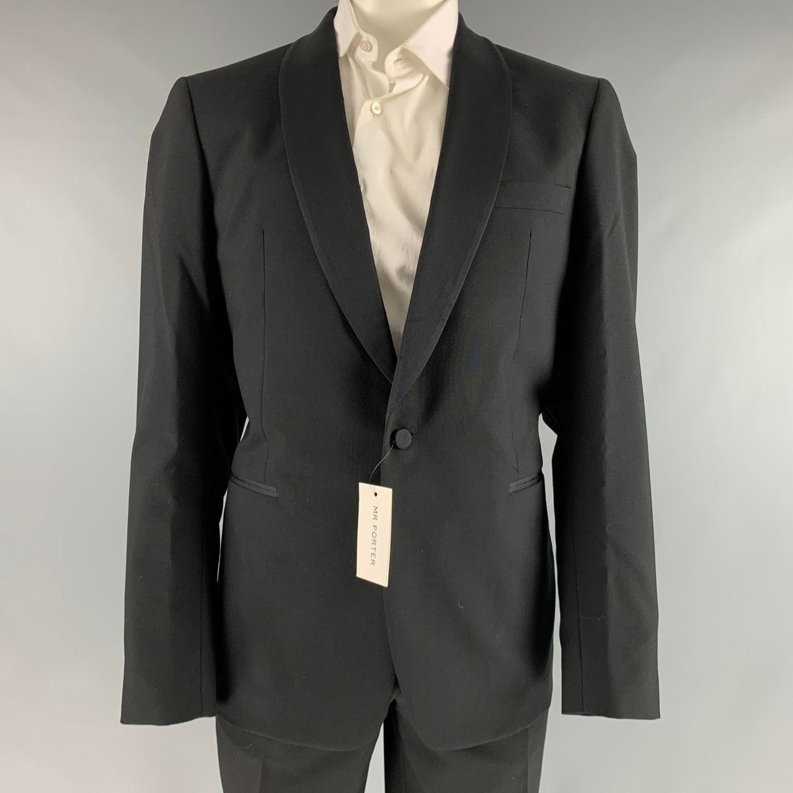 Mr P. MR P. Size 46 Black Solid Wool Shawl Collar Tuxedo Size 46R - 1 Thumbnail