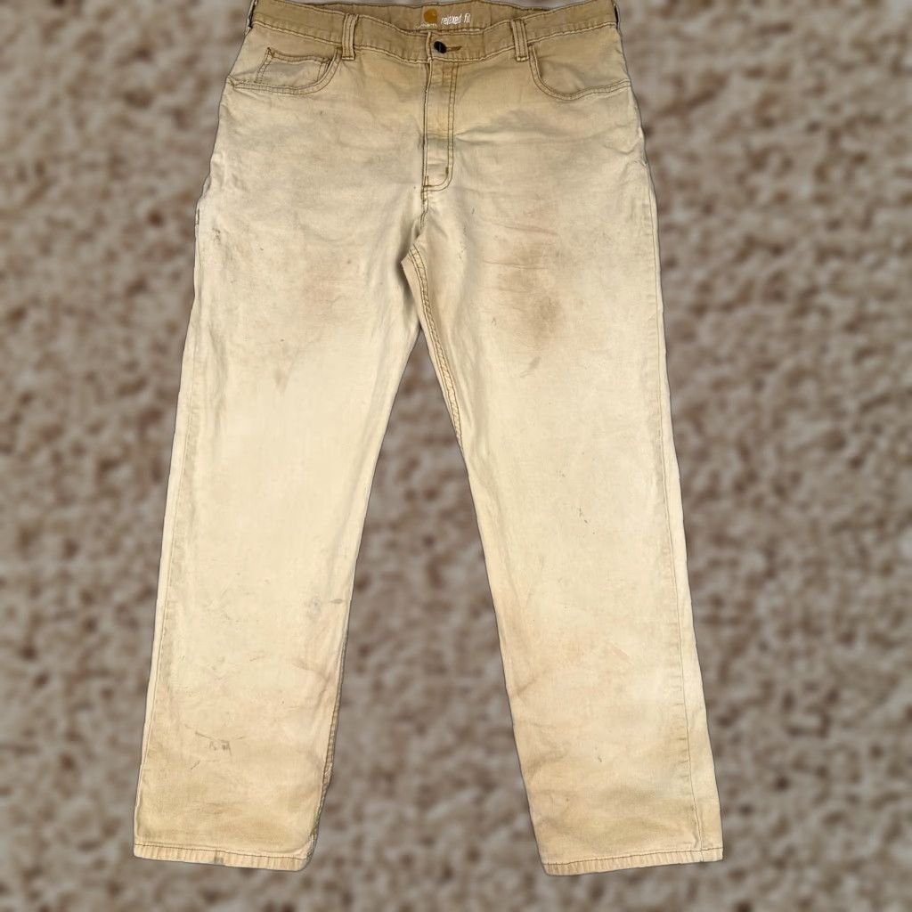 Carhartt Carhartt Pants Mens 38x32 Khaki Rugged Flex Rigby Dungaree Relaxed Fit Workwear/Khakis/Canvas/Stretch/Pockets 5-Pocket Style: Flat Front, Zip Fly Mens Size US 38 / EU 54 - 1 Thumbnail