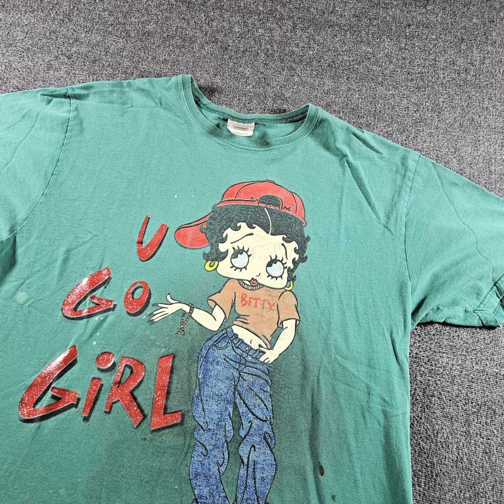 Hanes VINTAGE Betty Boop Shirt Womens XL Green U Go Girl Graphic Tee 90s Hanes Her Way Size XL / US 12-14 / IT 48-50 - 4 Thumbnail