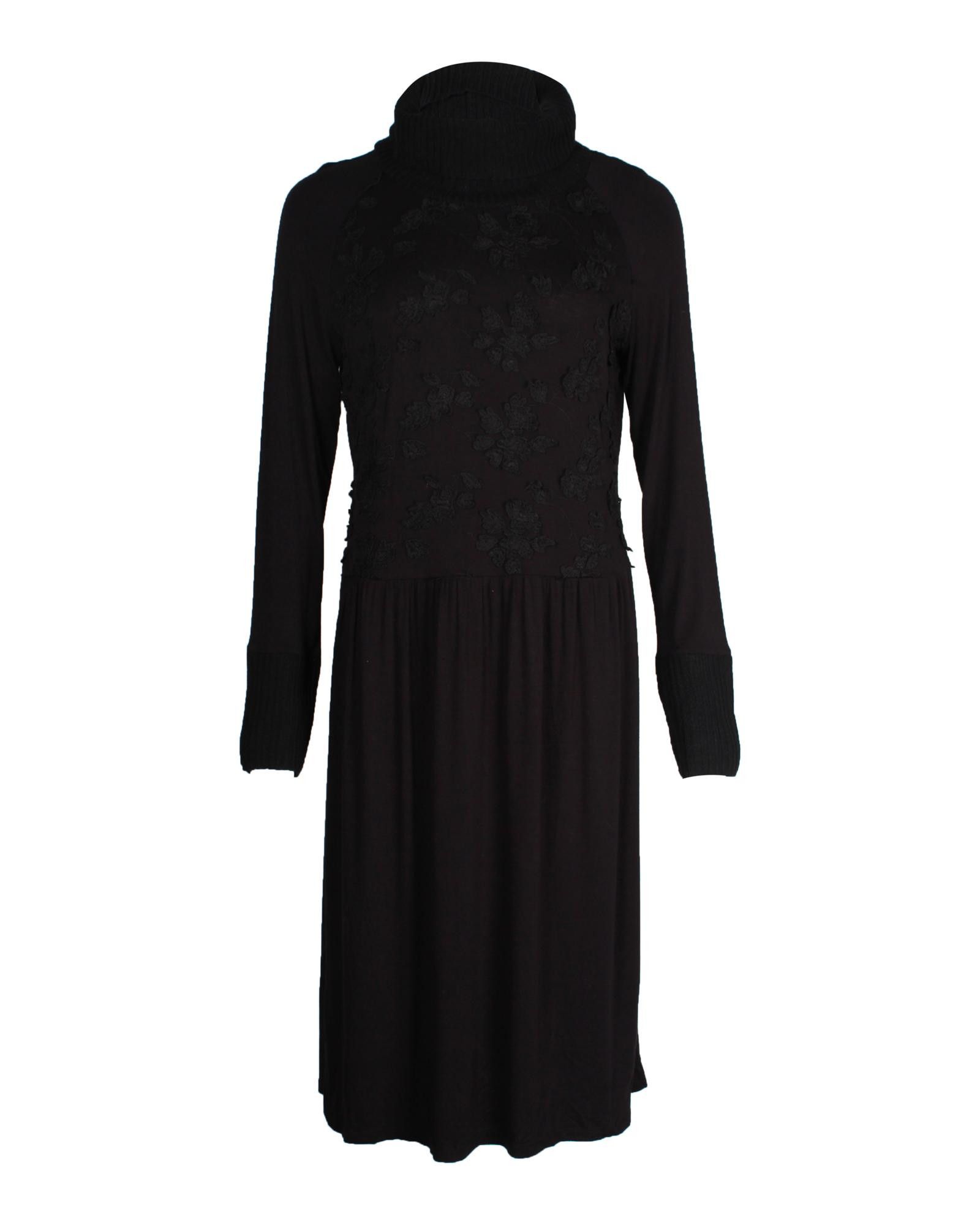image of Max Mara Embroidery Floral Knee-Length Dress In Luxurious Black Viscose, Women's (Size Large)