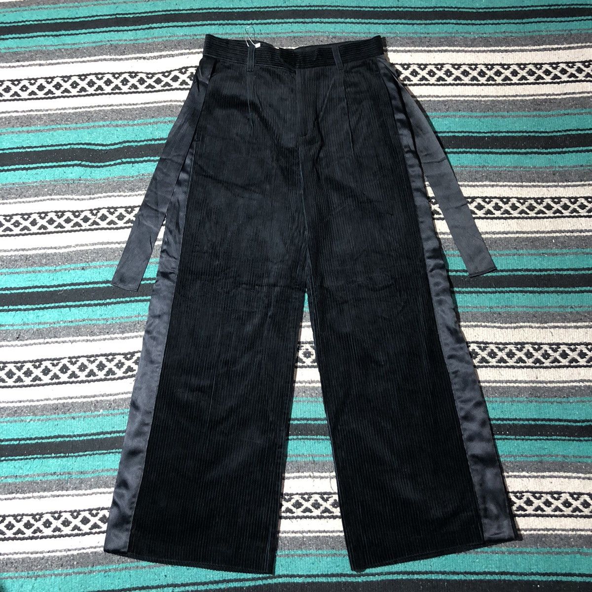 image of Undercover Ribbon Bow Corduroy Wide Leg Pants in Black, Men's (Size 29)