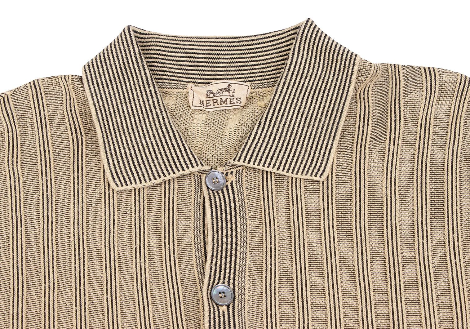Hermes Cotton Stripe Knit Polo Shirt in Beige and Black Size US M / EU 48-50 / 2 - 5 Thumbnail