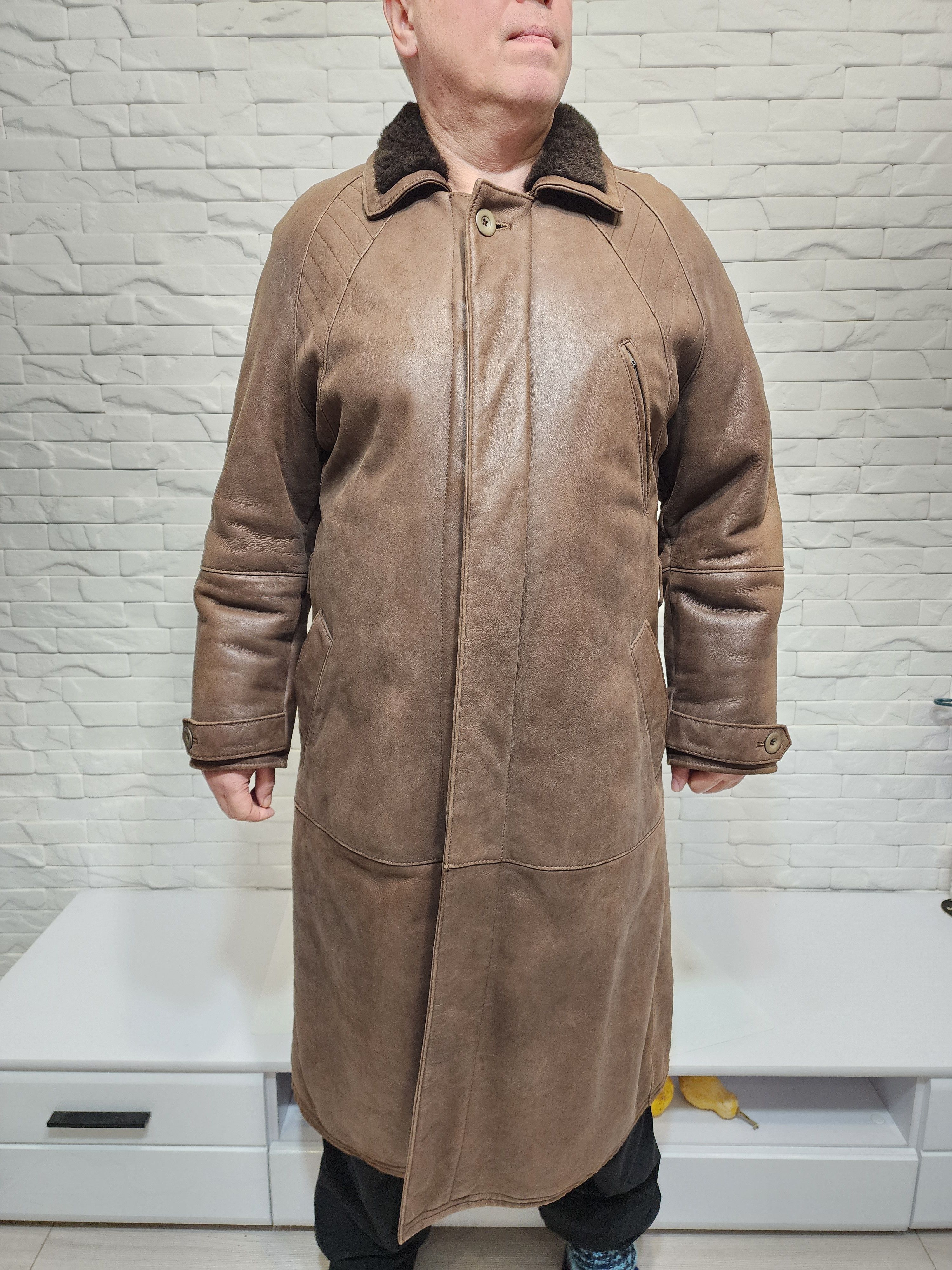 Genuine Leather Brown Genuine Fur Men's Coat Size XXL / US 16-18 / IT 52-54 - 2 Thumbnail