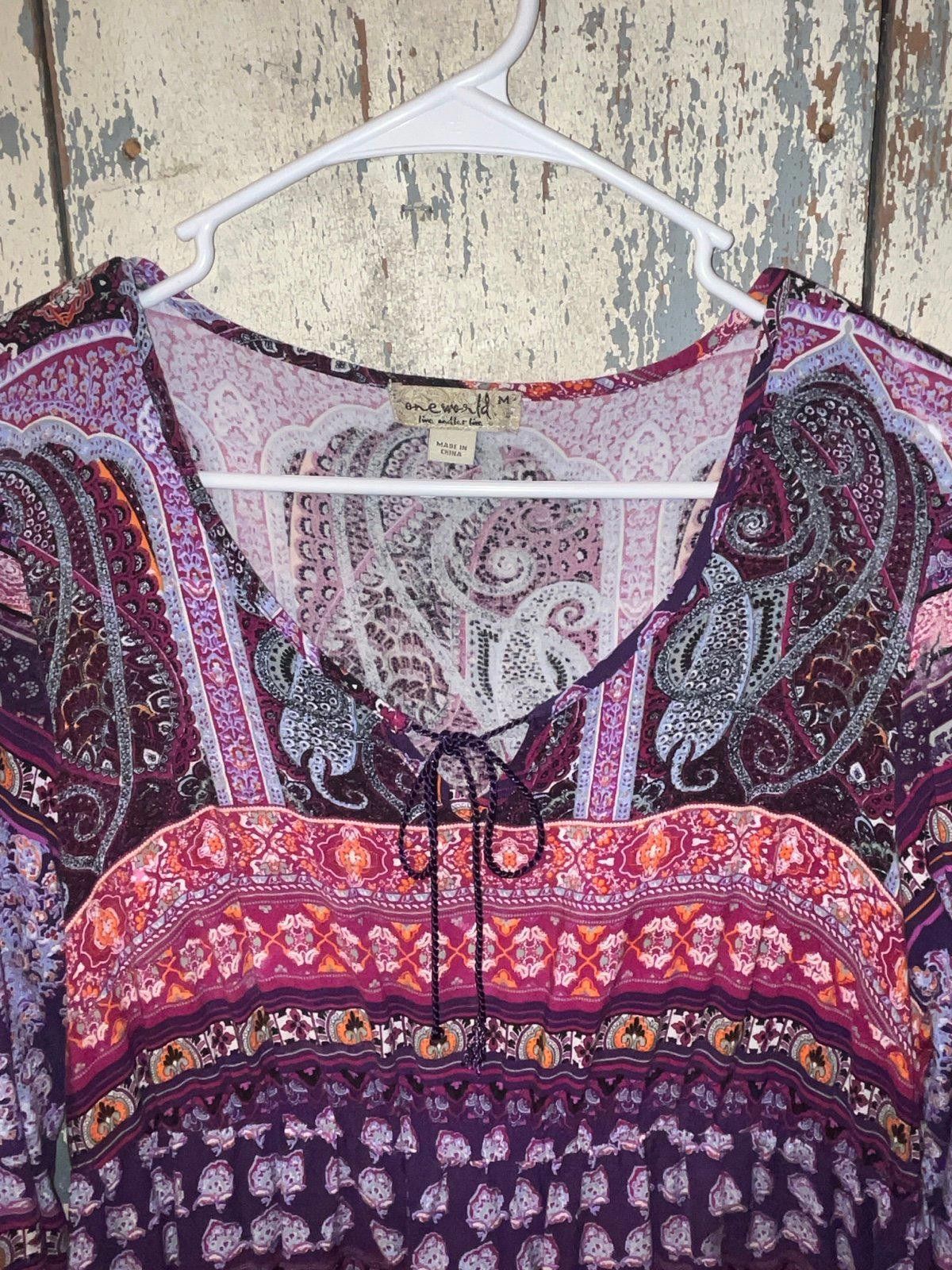 Designer One World Purple Boho dress, size Medium Size M / US 6-8 / IT 42-44 - 3 Thumbnail