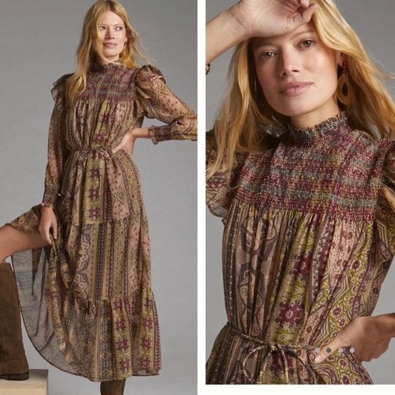 Anthropologie Anthropologie Llani Smocked Floral Chiffon Bohemian Dress Size XS / US 0-2 / IT 36-38 - 1 Thumbnail