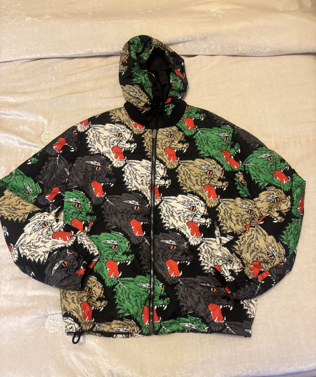 GUCCI panther face パーカー XL Gucci Rainbow Panther Face Nylon Jacket Men 36 Zip Up Hooded