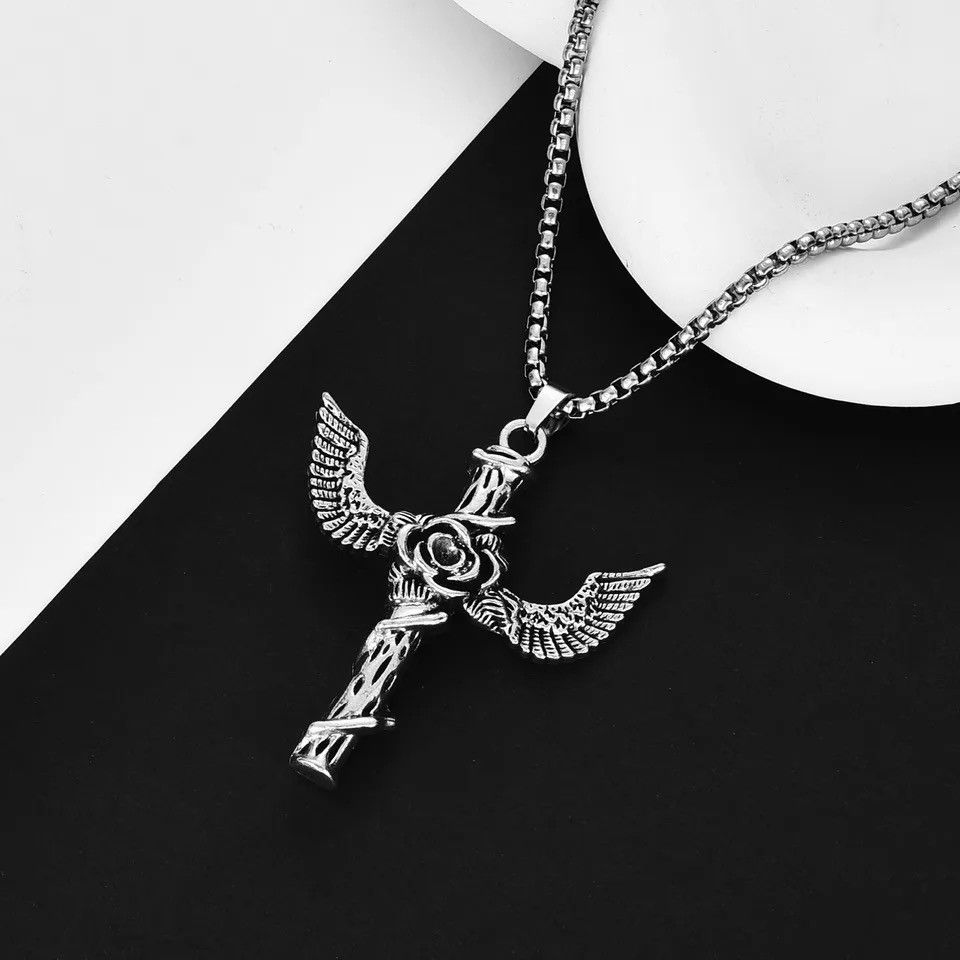 Other Gothic Unisex Rose Cross Necklace Size ONE SIZE - 1 Thumbnail