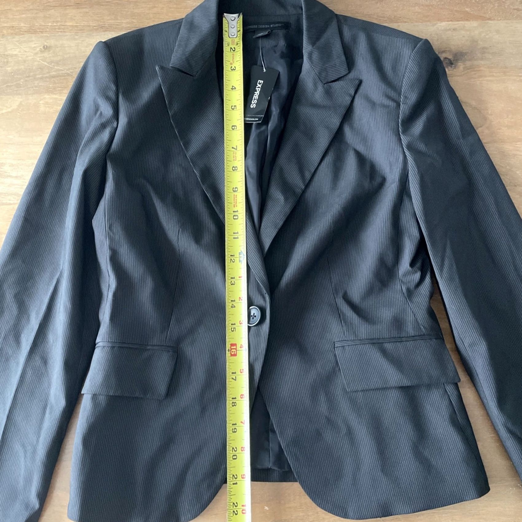 Express VINTAGE Express Design Studio Blazer Womens Size 2 Black Pinstripe Office Jacket Suit Coat Size XS / US 0-2 / IT 36-38 - 7 Thumbnail