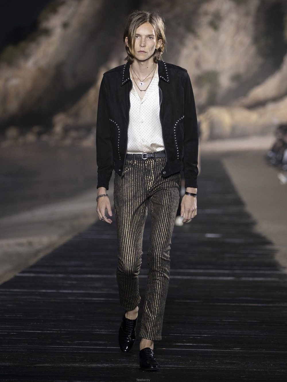 image of Ss20 Saint Laurent Paris Gold Black Stripped Denim Pants in Black/Gold, Men's (Size 30)