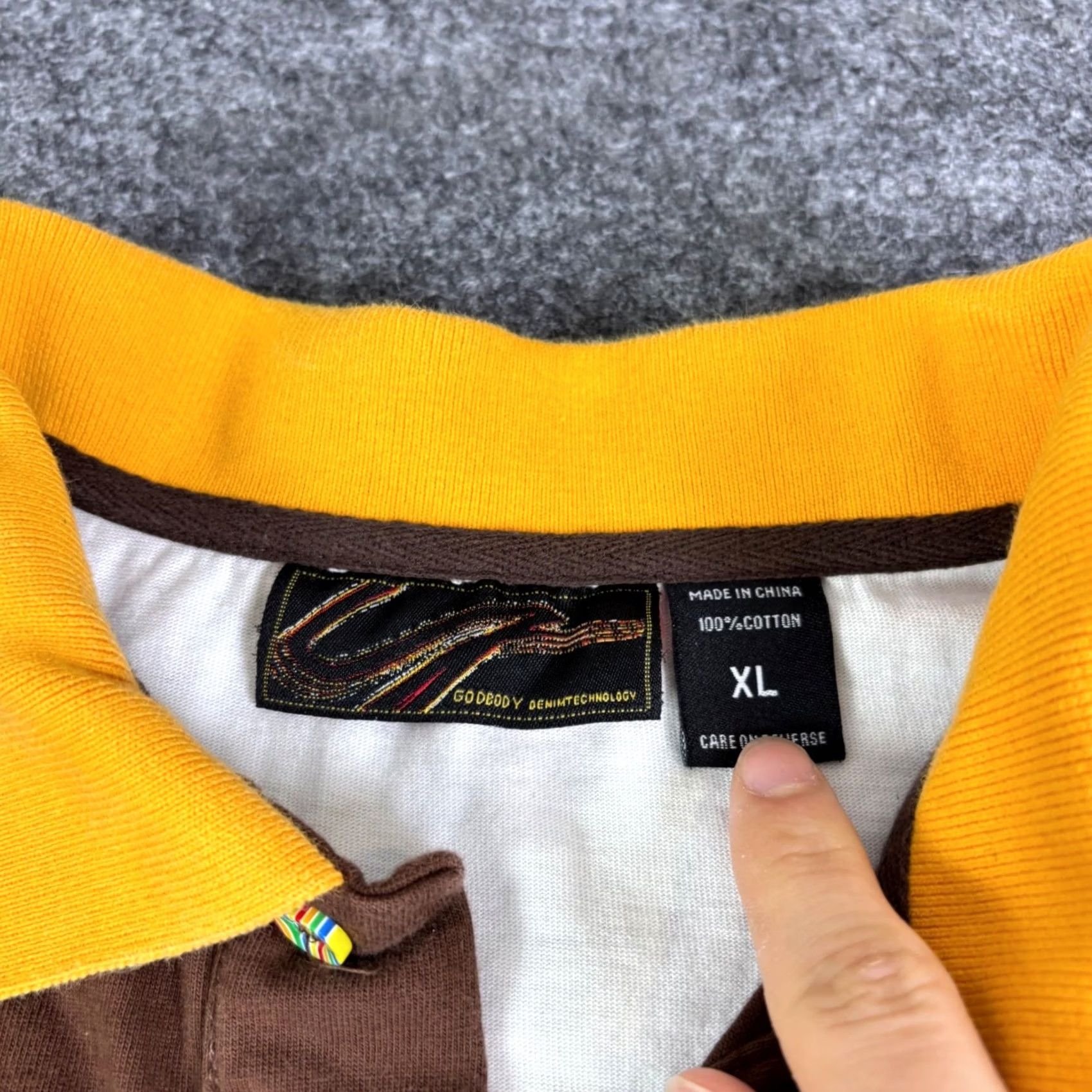 Vintage Godbody Denimtechnology Polo Shirt XL Brown Yellow Geometric Striped Cotton Mens Size US XL / EU 56 / 4 - 3 Thumbnail
