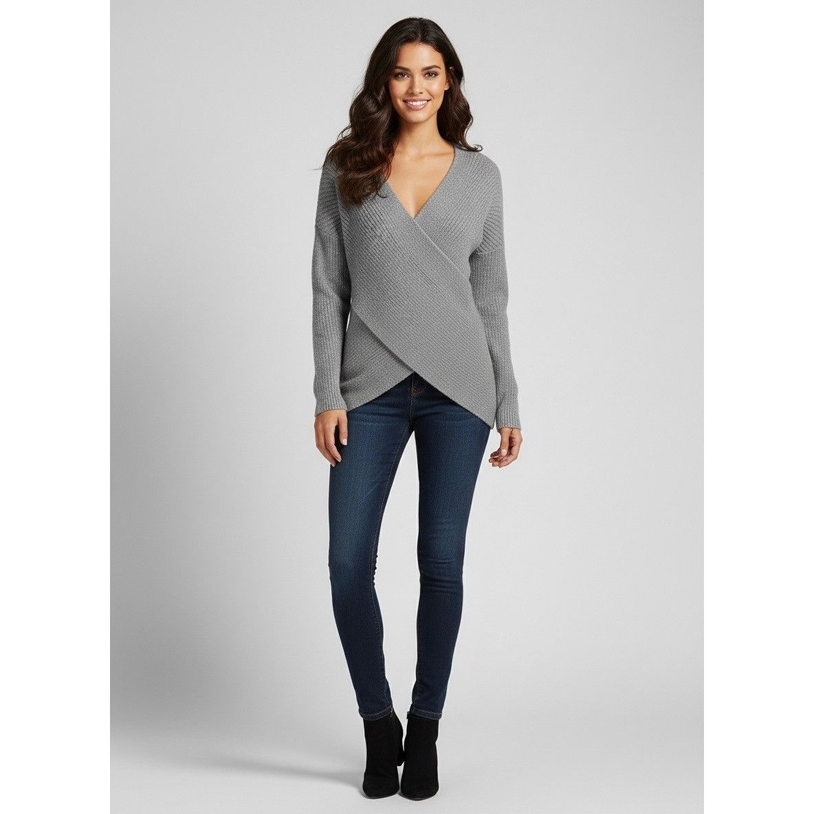 Express Express Gray Metallic Faux Wrap Knit Sweater | Glamoratti Mo Size S / US 4 / IT 40 - 11 Thumbnail