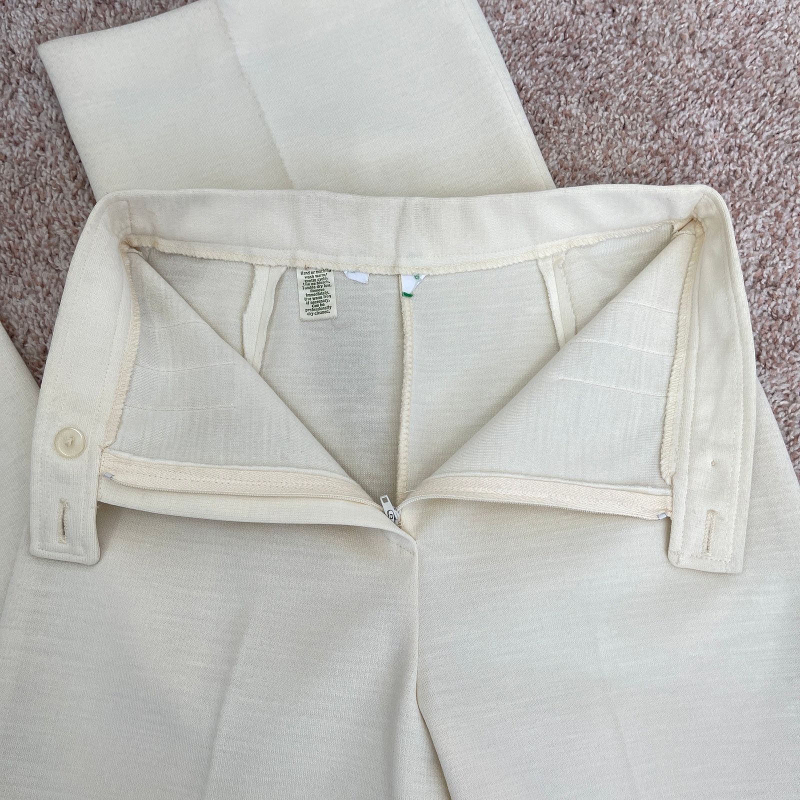 Vintage VTG 70’s Cream Blazer Jacket & High Waist Pants Suit Set XS Size 24" / US 00 / IT 34 - 19 Thumbnail