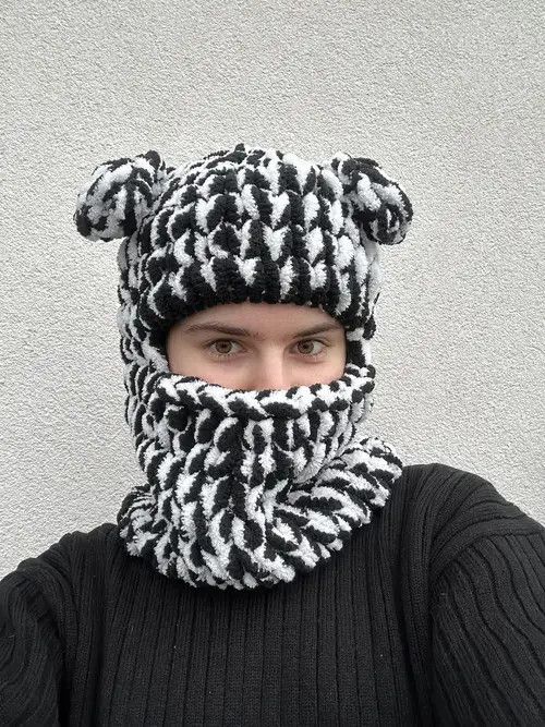 Japanese Brand Handmade Knitted Balaclava Ski Mask Panda Bear Animal Style Size ONE SIZE - 4 Thumbnail