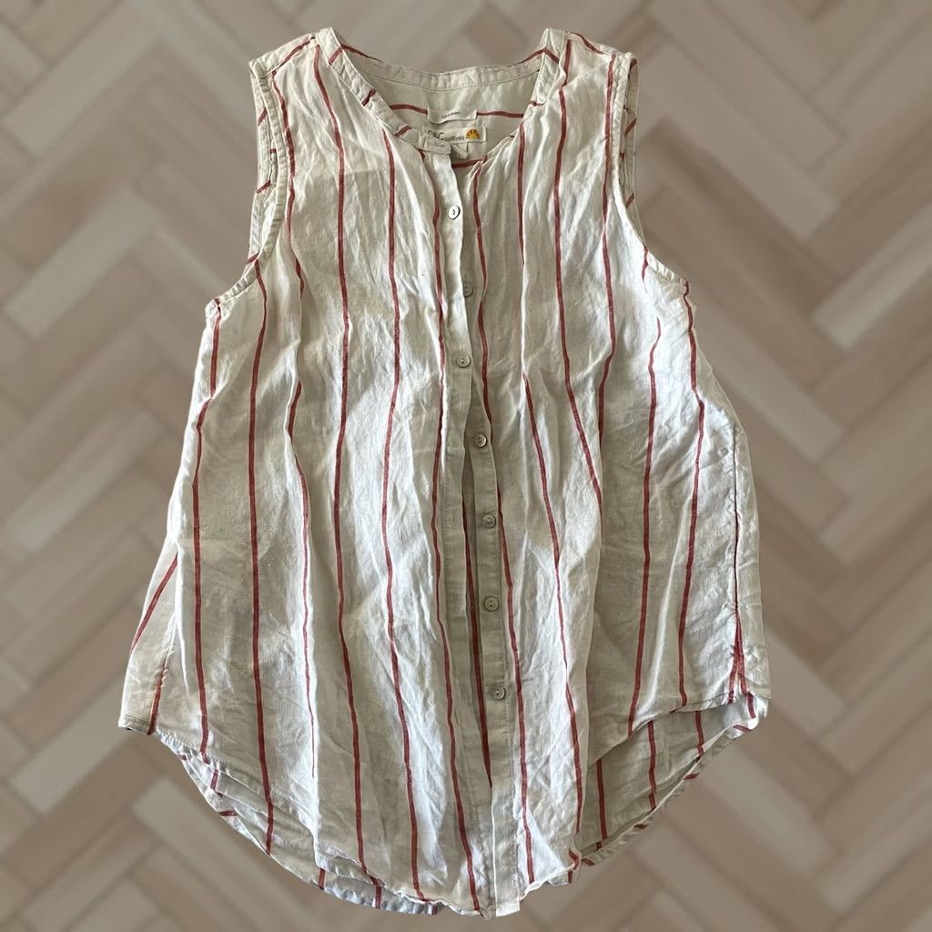 Vintage C&C California Striped Linen Sleeveless Button Front Top Women's M Beige Blouse Shirt Blouse Size M / US 6-8 / IT 42-44 - 1 Thumbnail