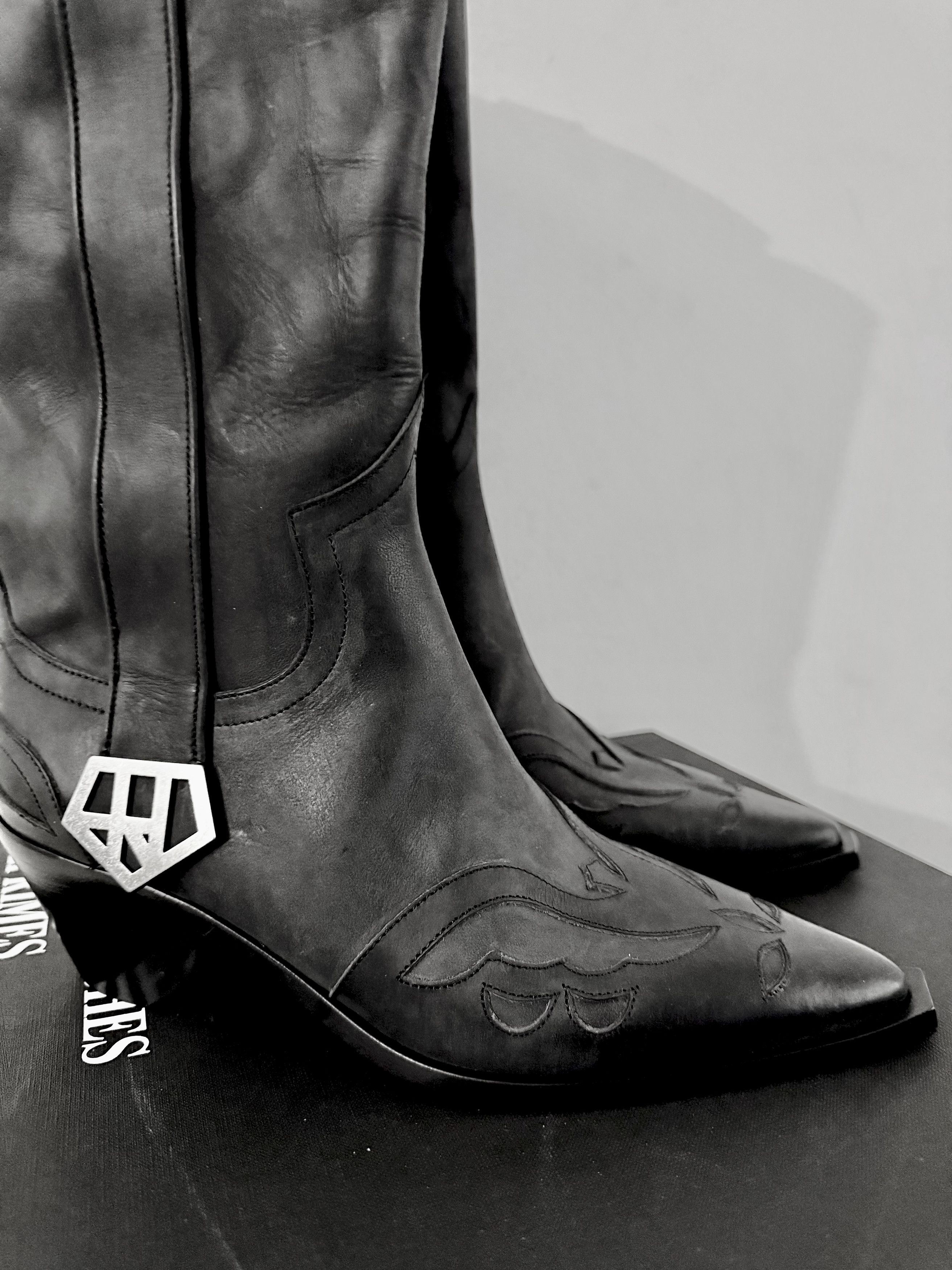 Enfants Riches Deprimes Black Painted Cowboy Tall Boots Size US 7 / EU 40 - 1 Thumbnail