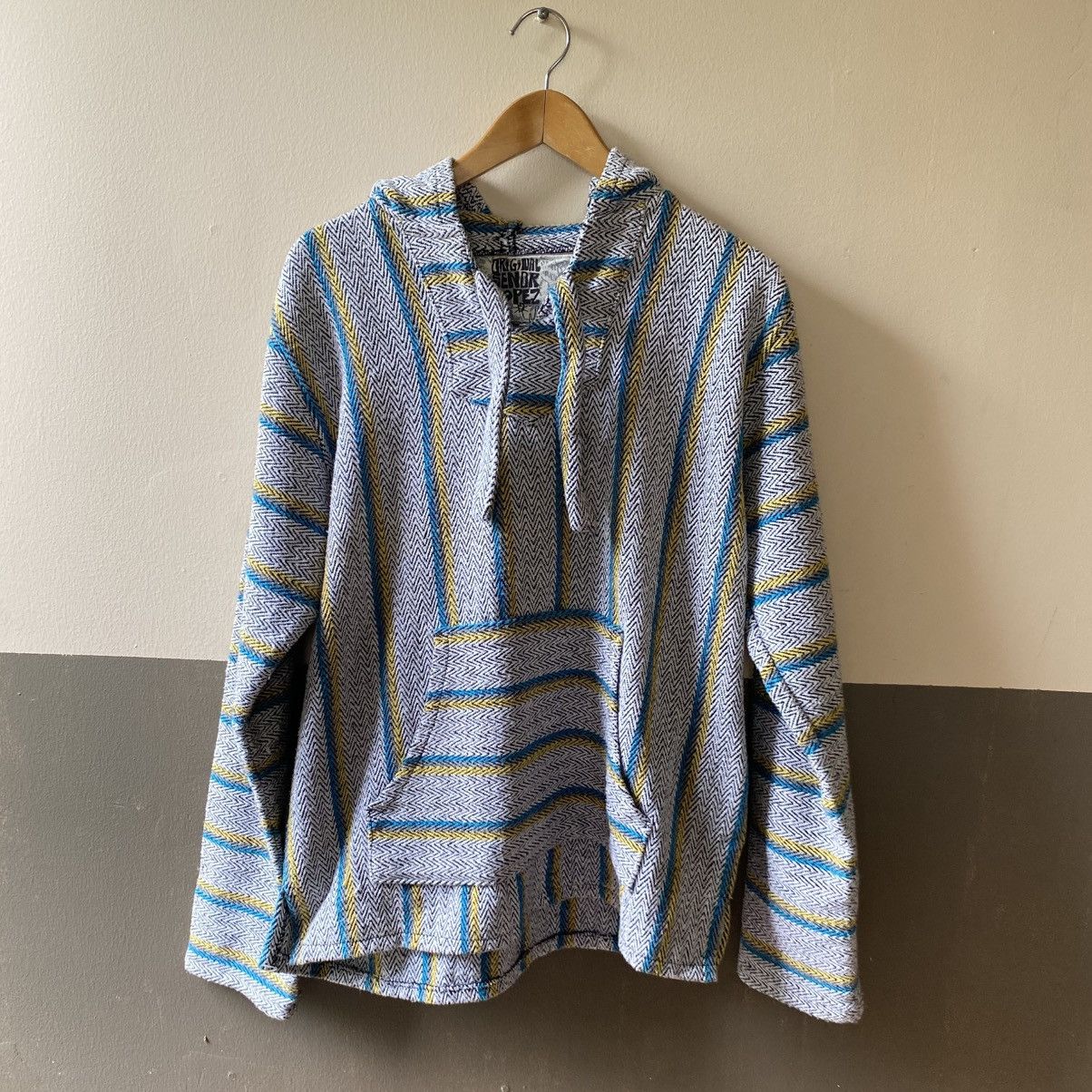 Vintage White Striped Baja Hoodie Pullover Size US L / EU 52-54 / 3 - 1 Thumbnail