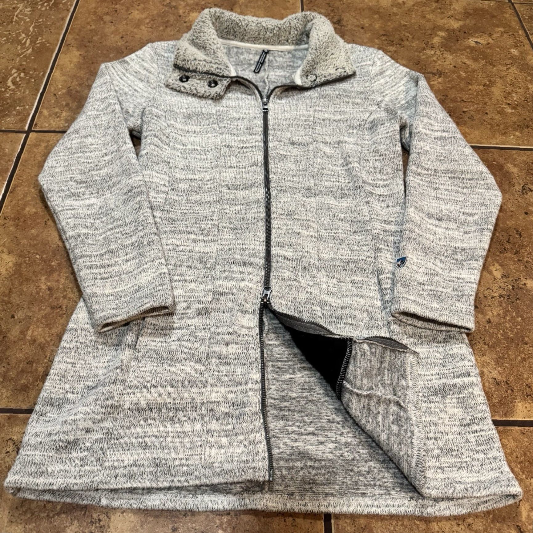 Vintage Kuhl Alaska Long Sweater Jacket Womens Medium Gray Fleece Full Zip High Neck Long Sleeve Regular Fit Pockets Solid Jacket Size M / US 6-8 / IT 42-44 - 2 Thumbnail