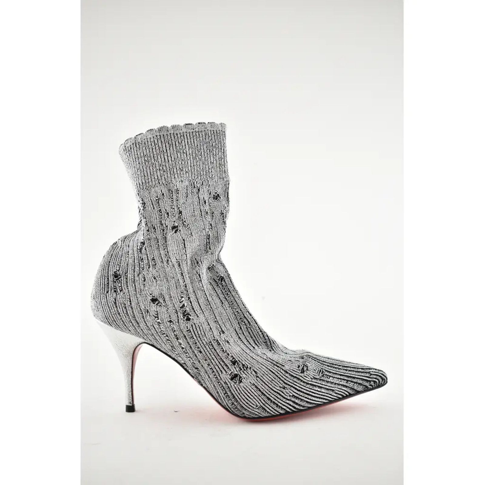 Christian Louboutin Christian Louboutin Sandrine 80 Silver Stretch Sock Kitten Size US 5 / IT 35 - 2 Thumbnail