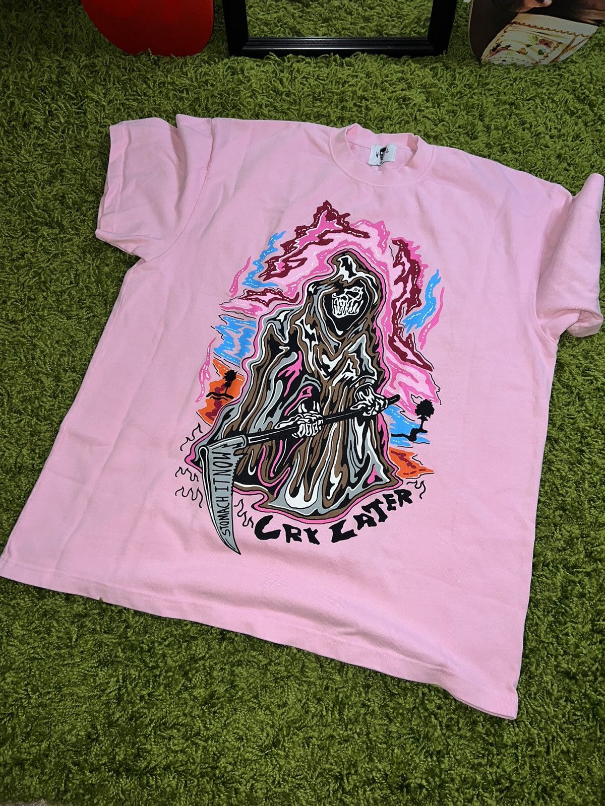 Image of Warren Lotas Warren Lottas Crying Reaper T-Shirt in Pink, Men's (Size XL)