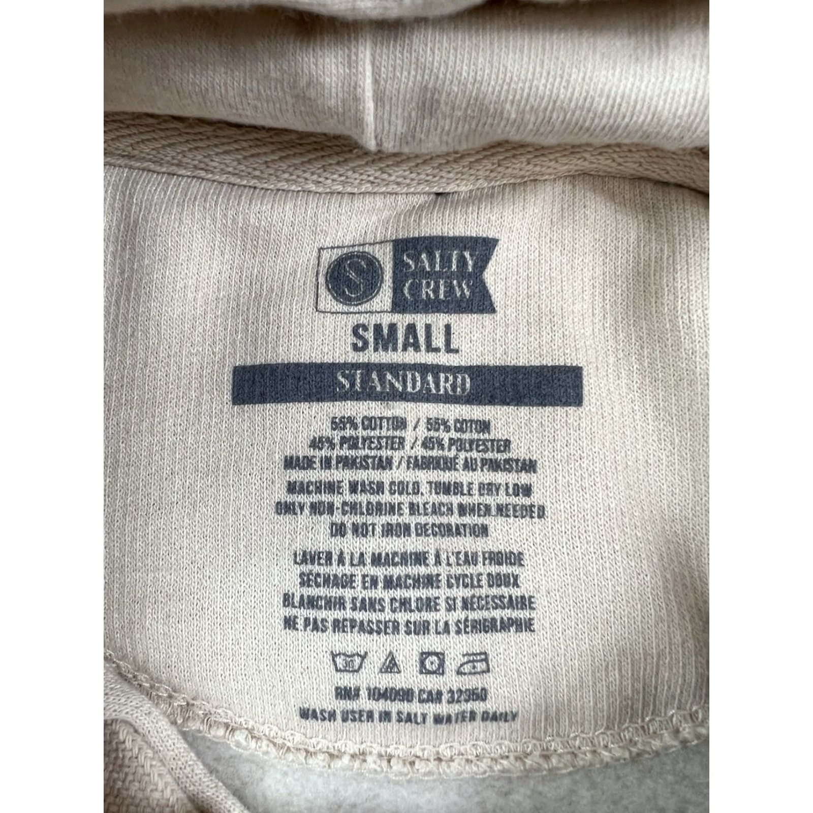 Vintage Salty Crew Hoodie Small Tan Beige Pullover Fleece Hooded Graphic Print Pockets Logo Mens Size US S / EU 44-46 / 1 - 5 Thumbnail