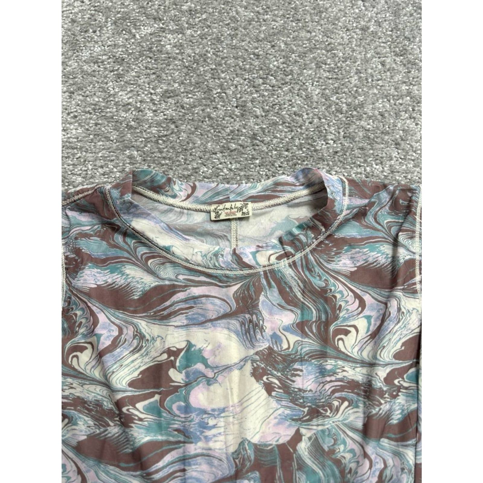 Free People Free People Shirt Womens XS Multicolor Abstract Print Cotton Crew Neck Casual Size XS / US 0-2 / IT 36-38 - 3 Thumbnail