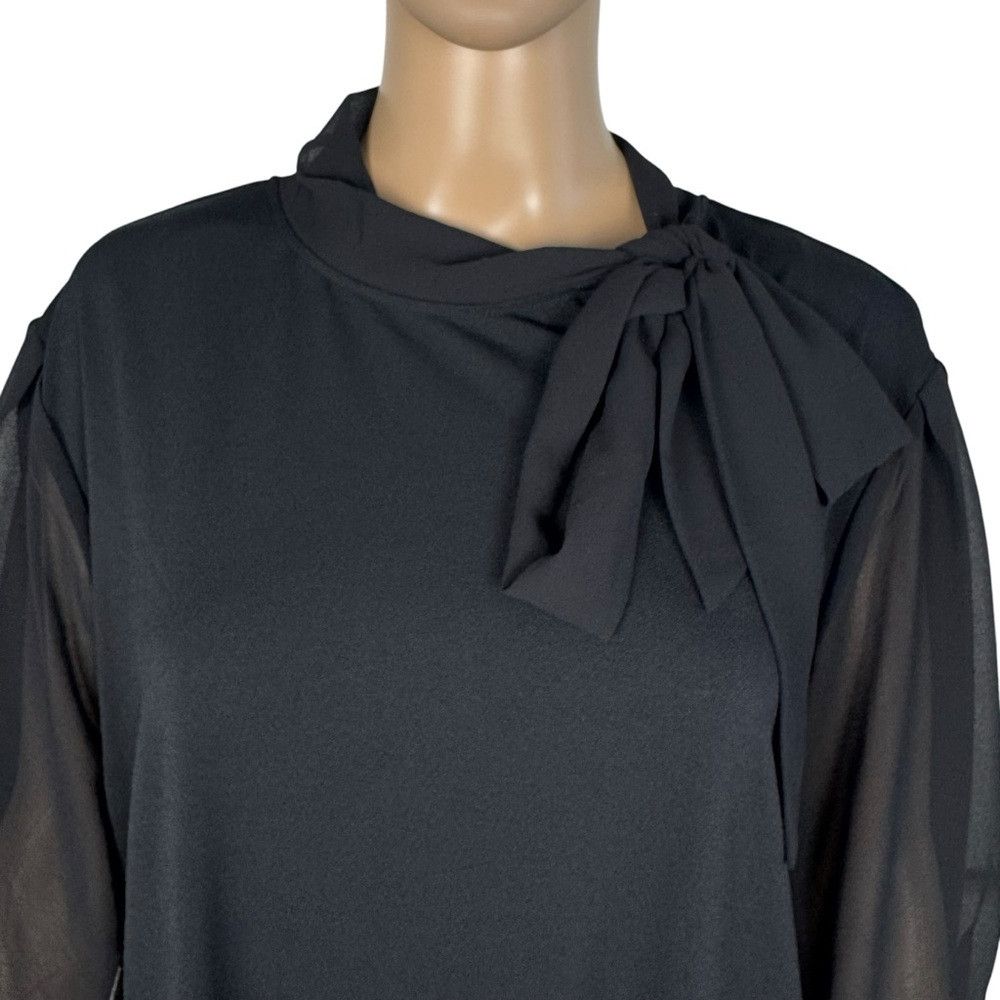 Other NWT New Cable & Gauge Black Sheer Short Sleeve Tie Neck Blo Size 3XL / US 20-22 - 4 Thumbnail