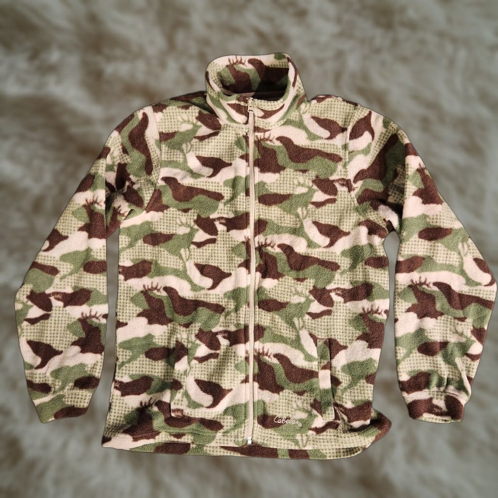 Vintage Cabela's Full Zip Fleece Jacket Sweatshirt Womens Large Camo Deer Elk Outdoors Jacket Size L / US 10 / IT 46 - 1 Thumbnail
