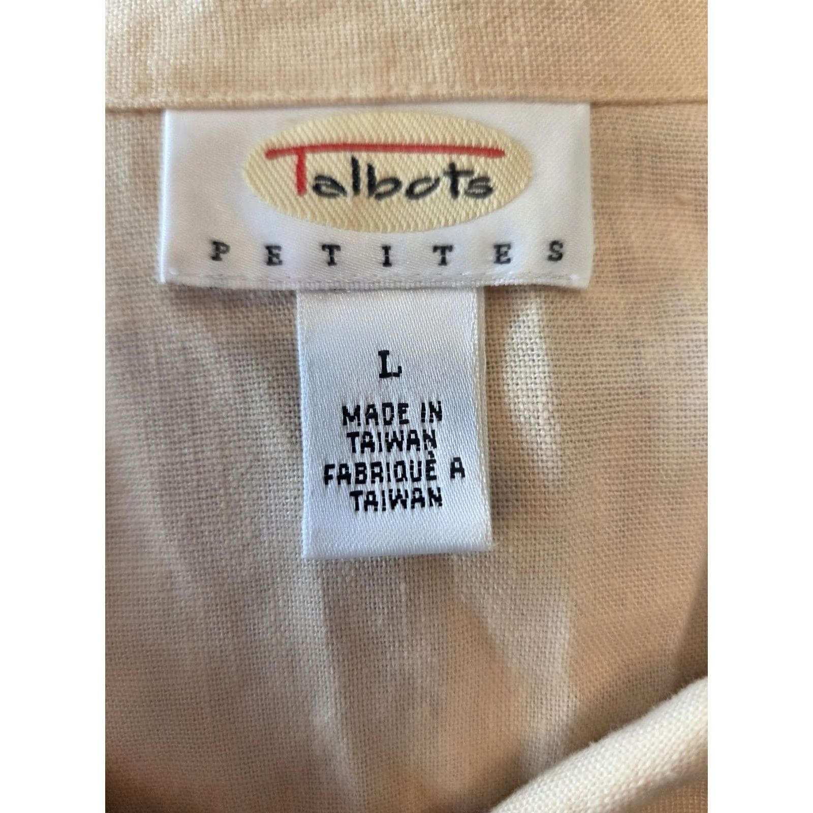 Talbots VINTAGE 90s Talbots Petites Beige Linen Blend Button Up Shirt Top PL Womens Size L / US 10 / IT 46 - 8 Thumbnail