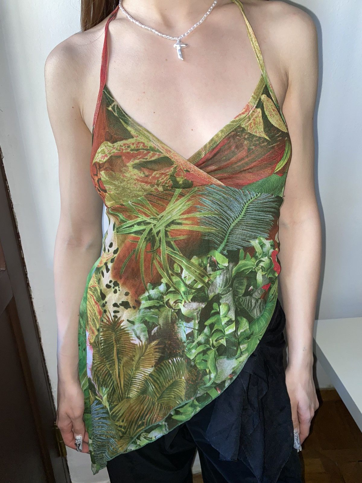 Japanese Brand Asymmetric Vintage mesh flowers indie Tank Top Y2K Size S / US 4 / IT 40 - 1 Thumbnail