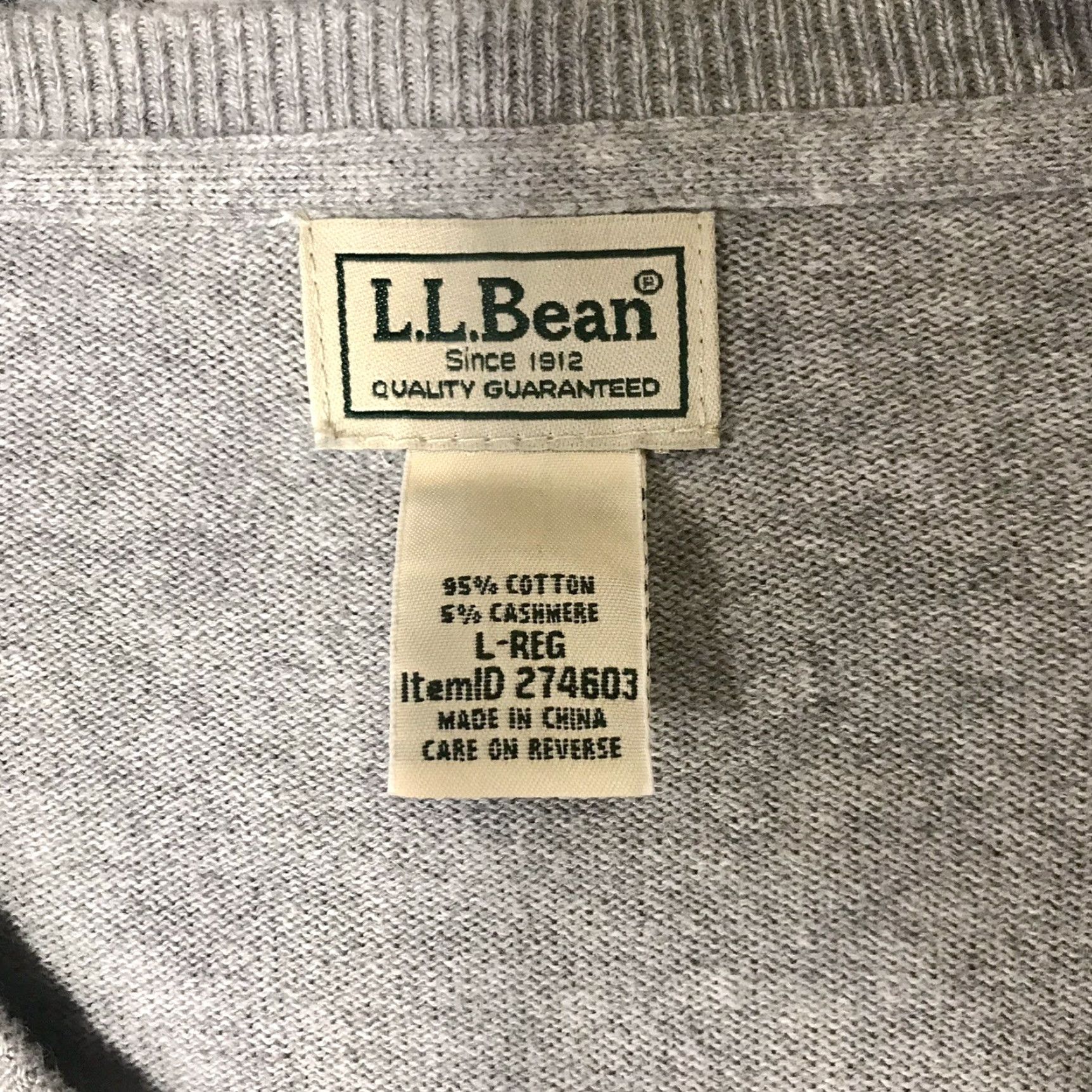 Vintage LL BEAN Cotton Cashmere Blend V-Neck Pullover Gray Sweater Mens Large Size US L / EU 52-54 / 3 - 4 Thumbnail