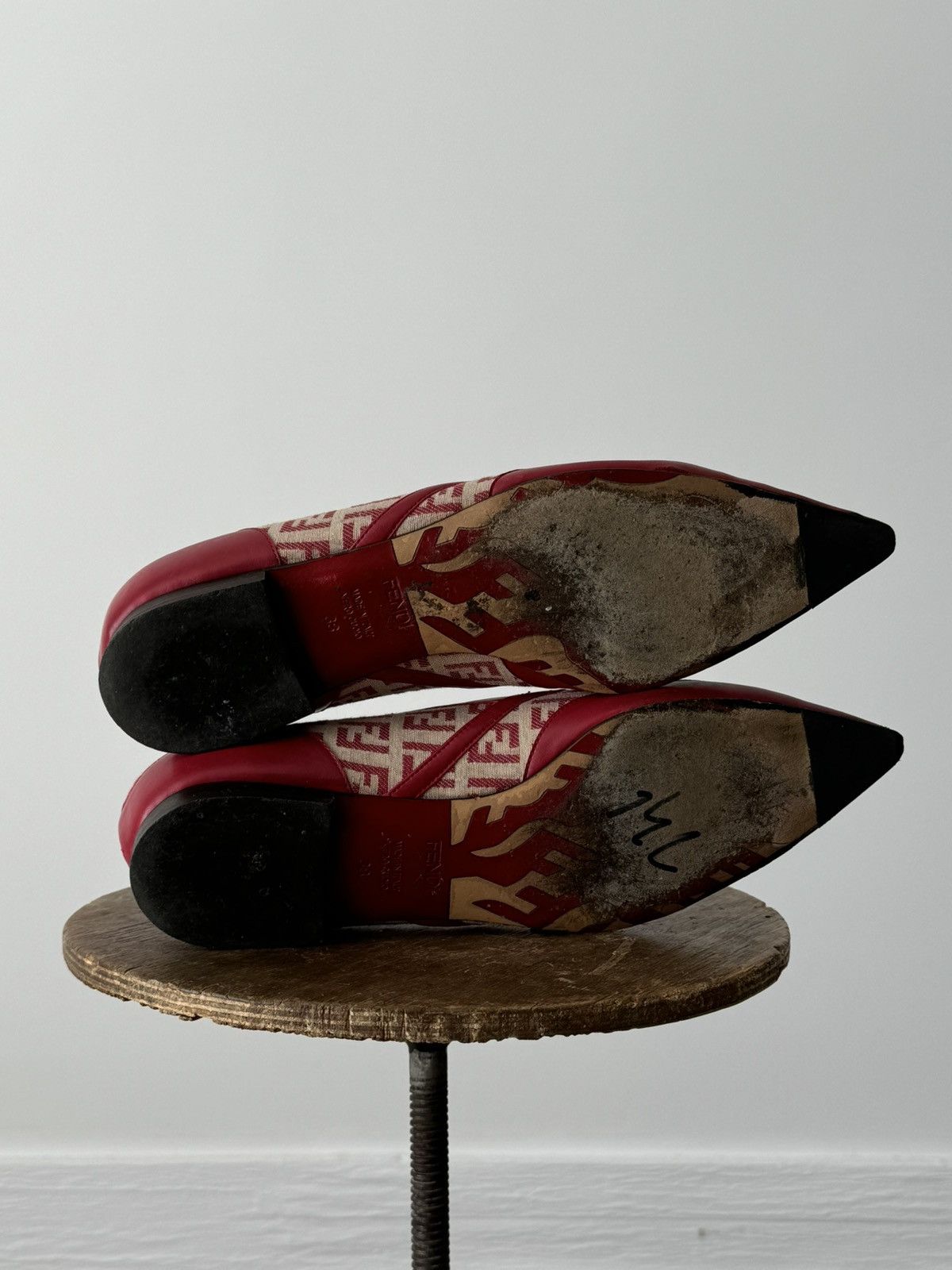 Fendi × Vintage Vintage Fendi Zucca Monogram Red Point Toe Flats Size US 8 / IT 38 - 9 Thumbnail