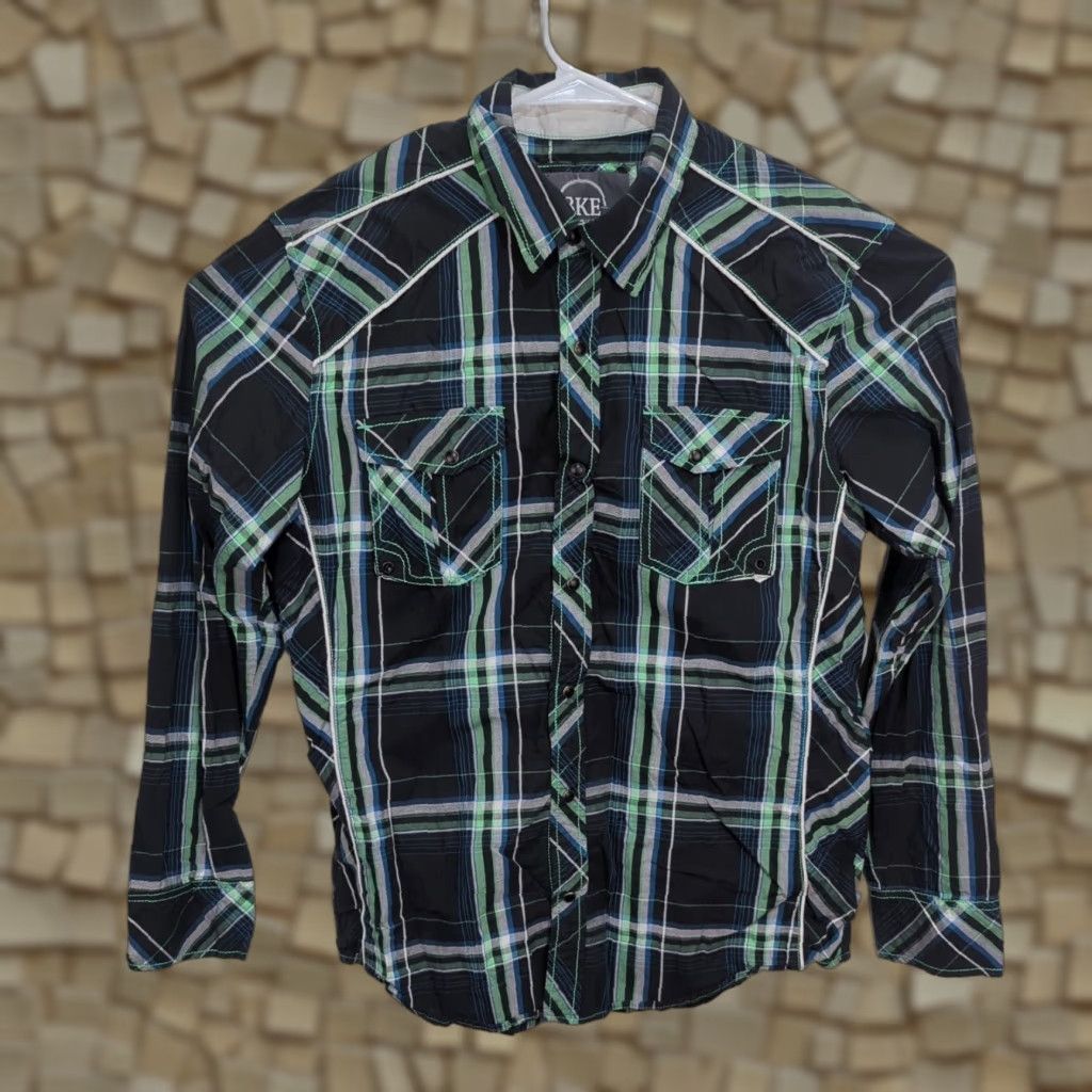 BKE BKE Athletic Fit Pearl Snap Shirt Mens Black Plaid Long Sleeve Large Western Shirt Size US L / EU 52-54 / 3 - 1 Thumbnail