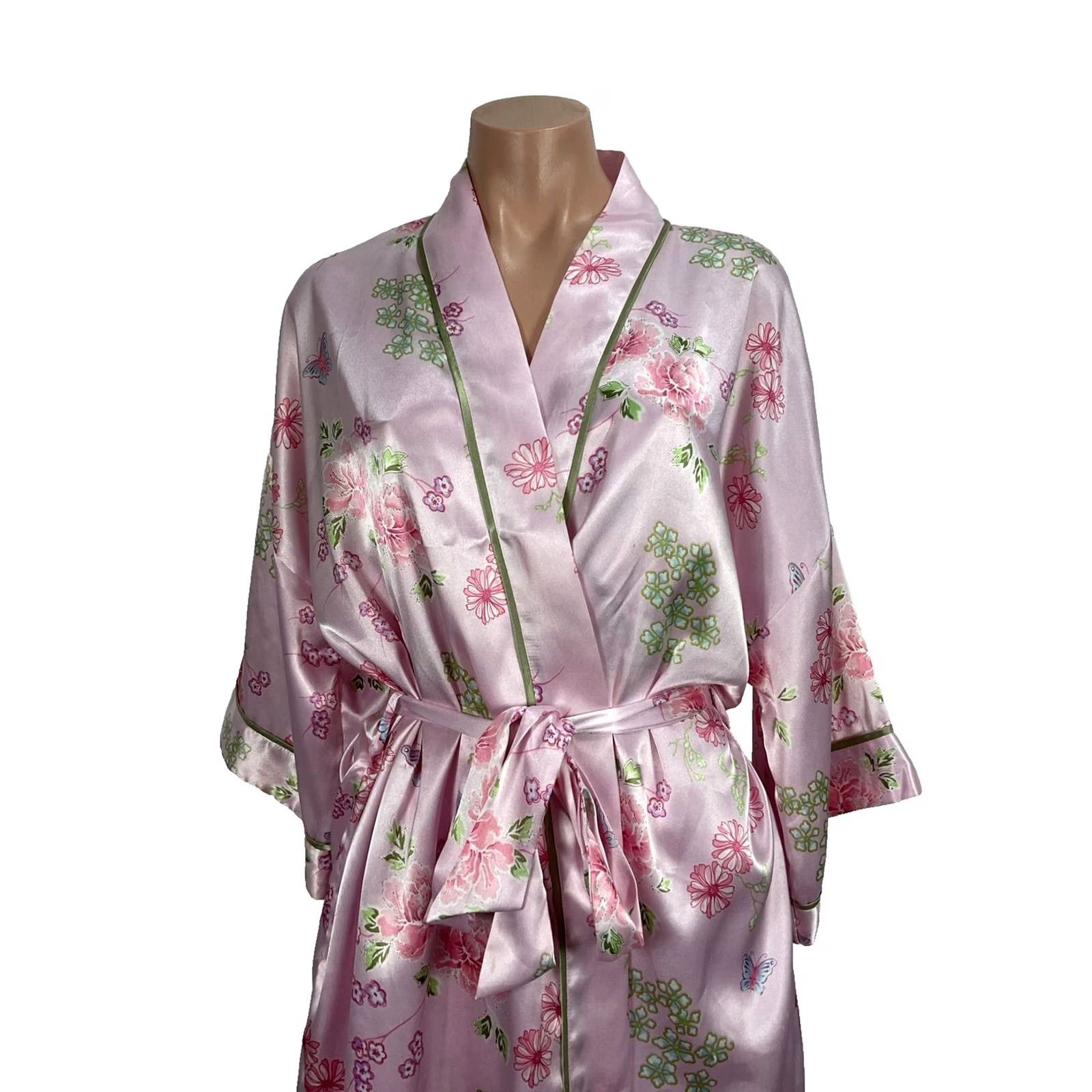 Vintage VINTAGE SUSSAN LINGERIE Nightie Sleepwear Gown Silky Pink Shiny Robe Peignoir 2pc Set M Womens Size ONE SIZE - 5 Thumbnail