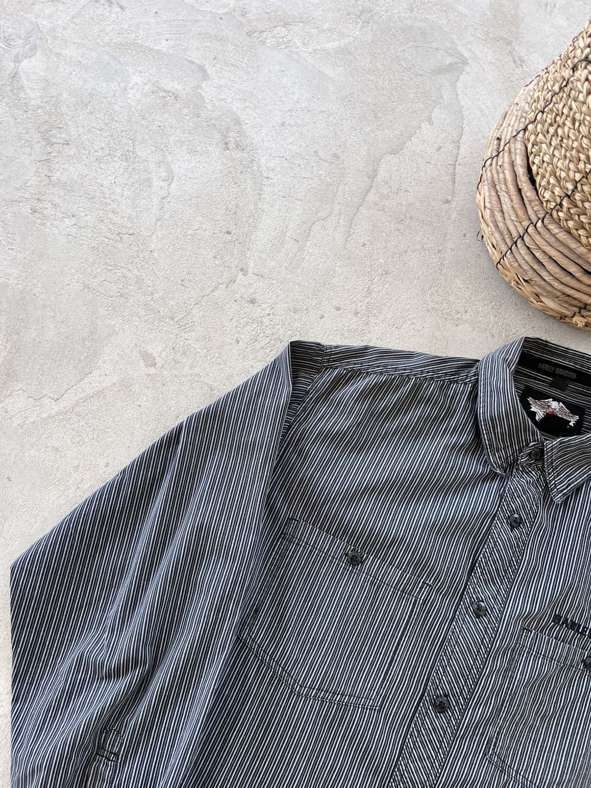 Harley Davidson Vintage Harley Davidson Striped Shirt Grey Black Workwear Size US L / EU 52-54 / 3 - 3 Thumbnail