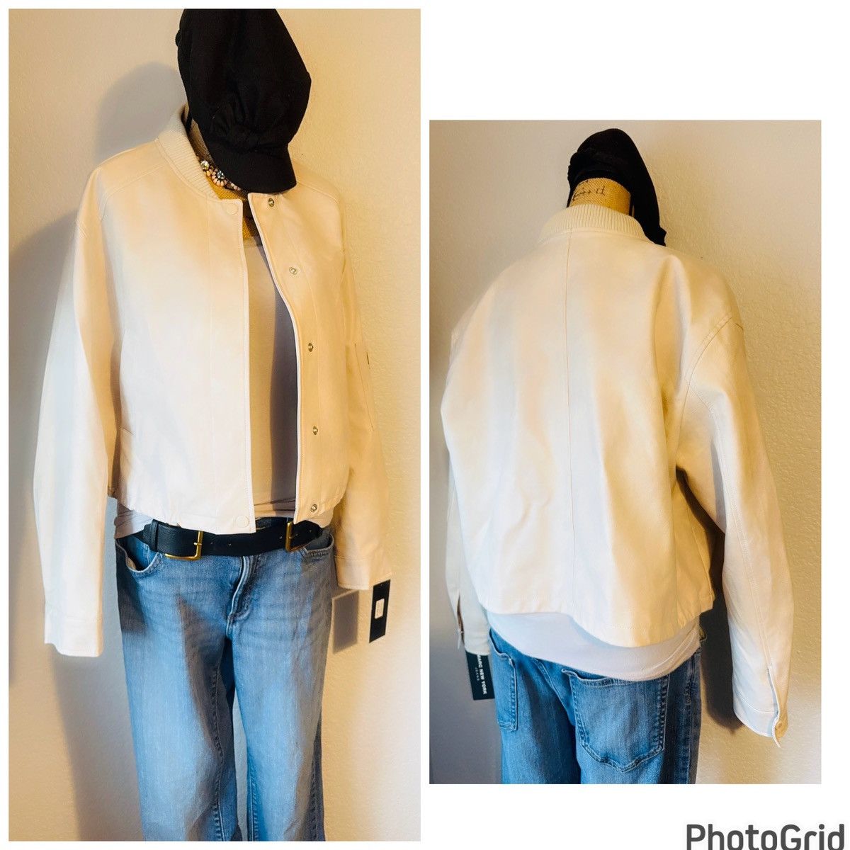 Jones New York Faux Leather Bomber Jacket Size M / US 6-8 / IT 42-44 - 7 Thumbnail