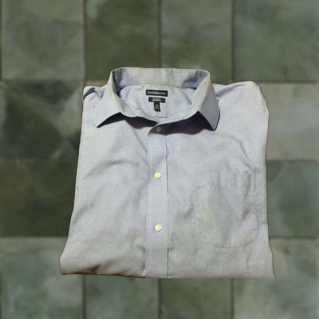 Croft & Barrow Croft & Barrow Classic Fit Non-Iron Dress Shirt 100% Cotton Size 18 Blue Mens Size US XXL / EU 58 / 5 - 1 Thumbnail