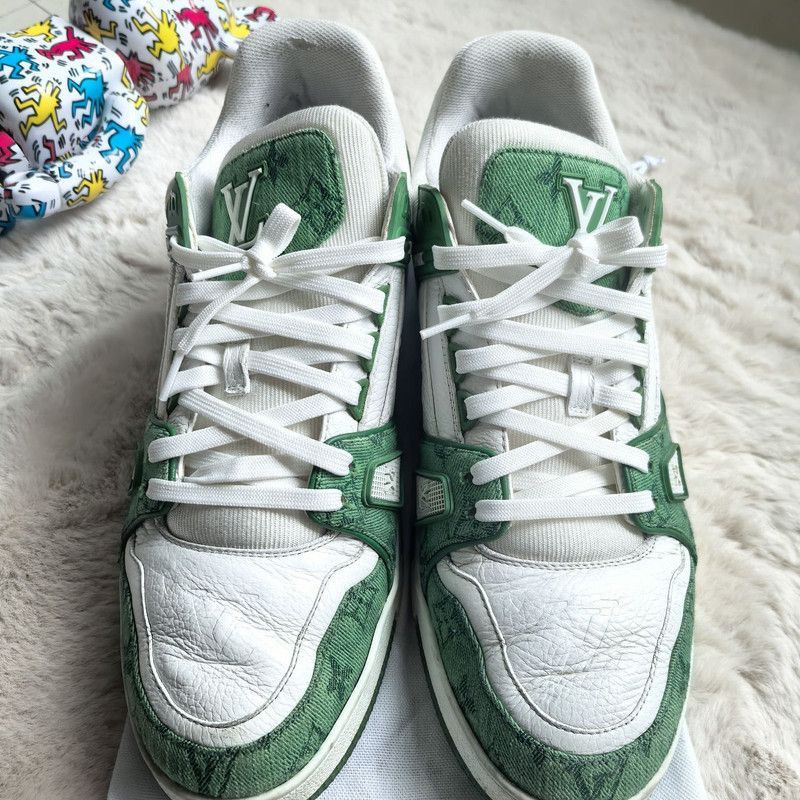 Louis Vuitton Louis Vuitton Green and White Low-Top Sneakers -2508 Size US 10.5 / EU 43-44 - 2 Thumbnail
