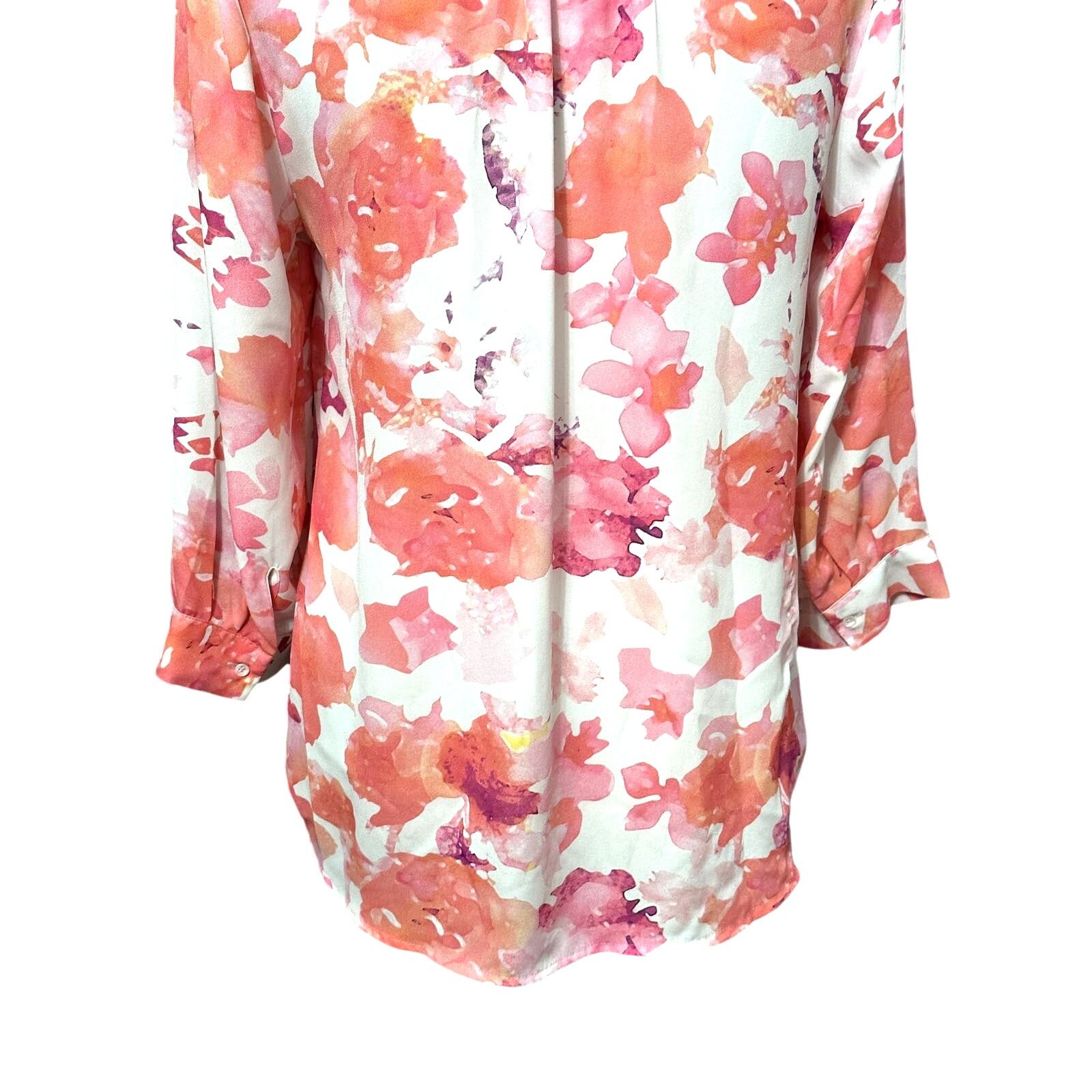Other Lila Rose Tunic Top Split V-Neckline Floral Pink Orange S Size S / US 4 / IT 40 - 6 Thumbnail