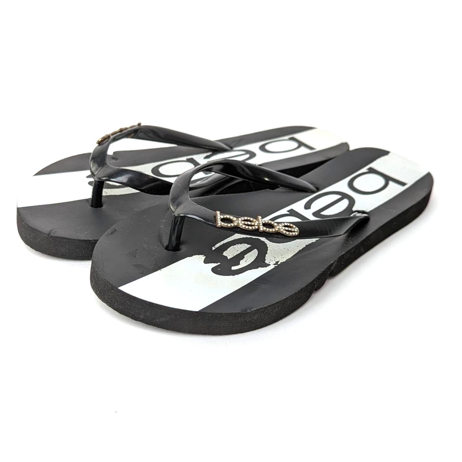 Designer bebe Black & White Rhinestone Flip Flop Sandal Slides Size US 6 / IT 36 - 5 Thumbnail