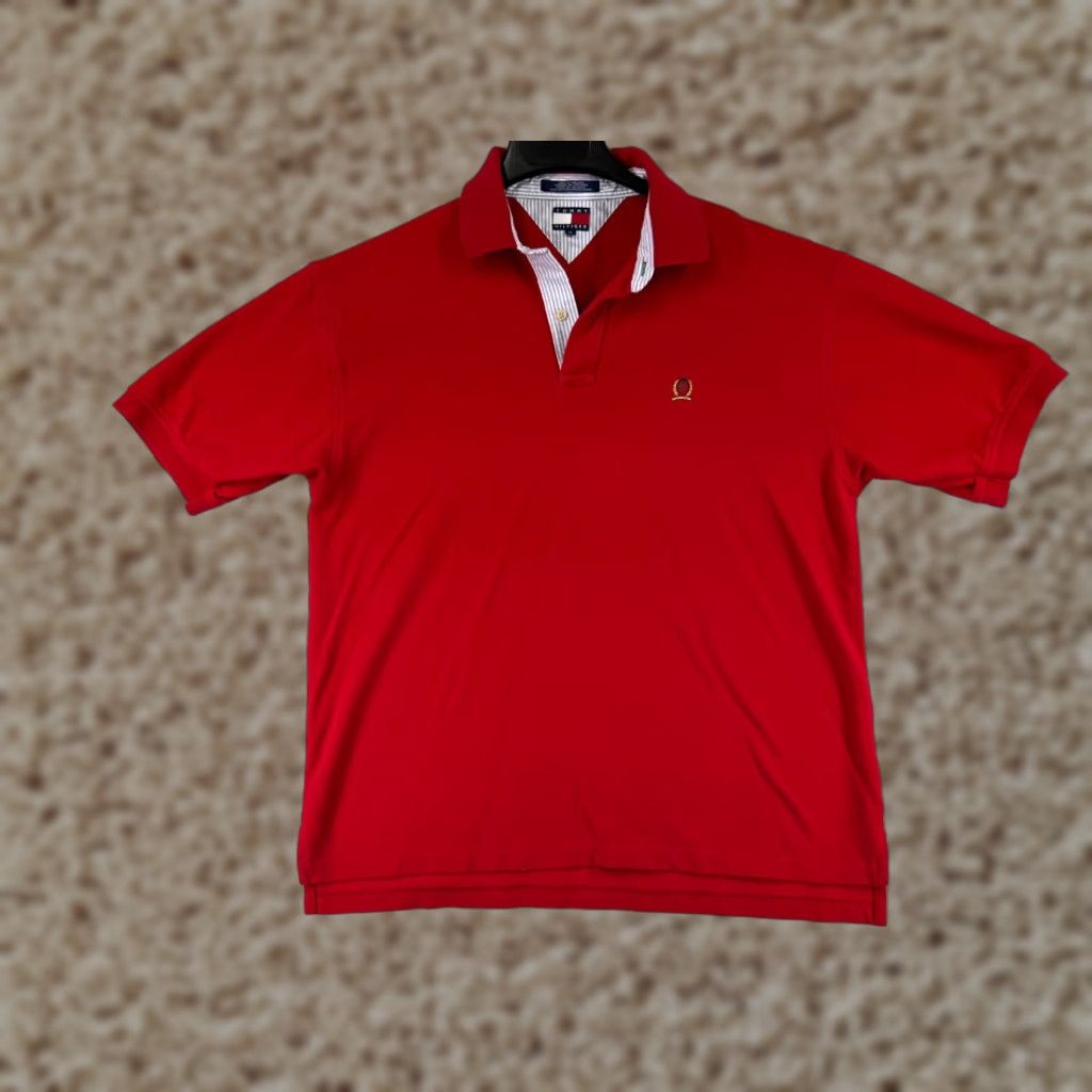 Tommy Hilfiger VINTAGE Tommy Hilfiger Polo Shirt Men XL Red 100% Cotton Knit Short Sleeve Solid Embroidered Logo Golf/Activewear Modern American Sports Mens Size US XL / EU 56 / 4 - 1 Thumbnail