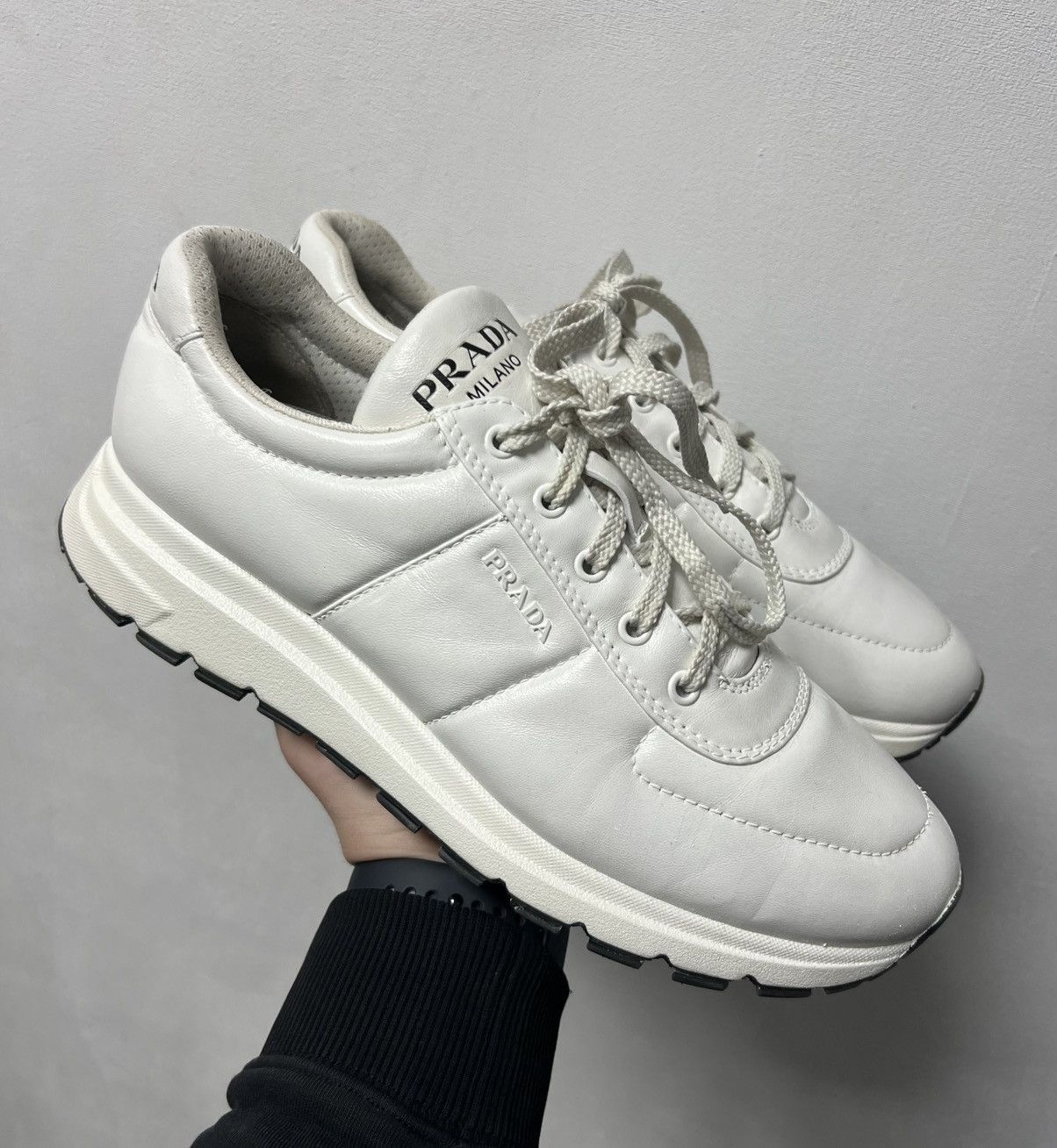 PRADA White Leather Luxury Sneakers Shoes Mens Size 9
